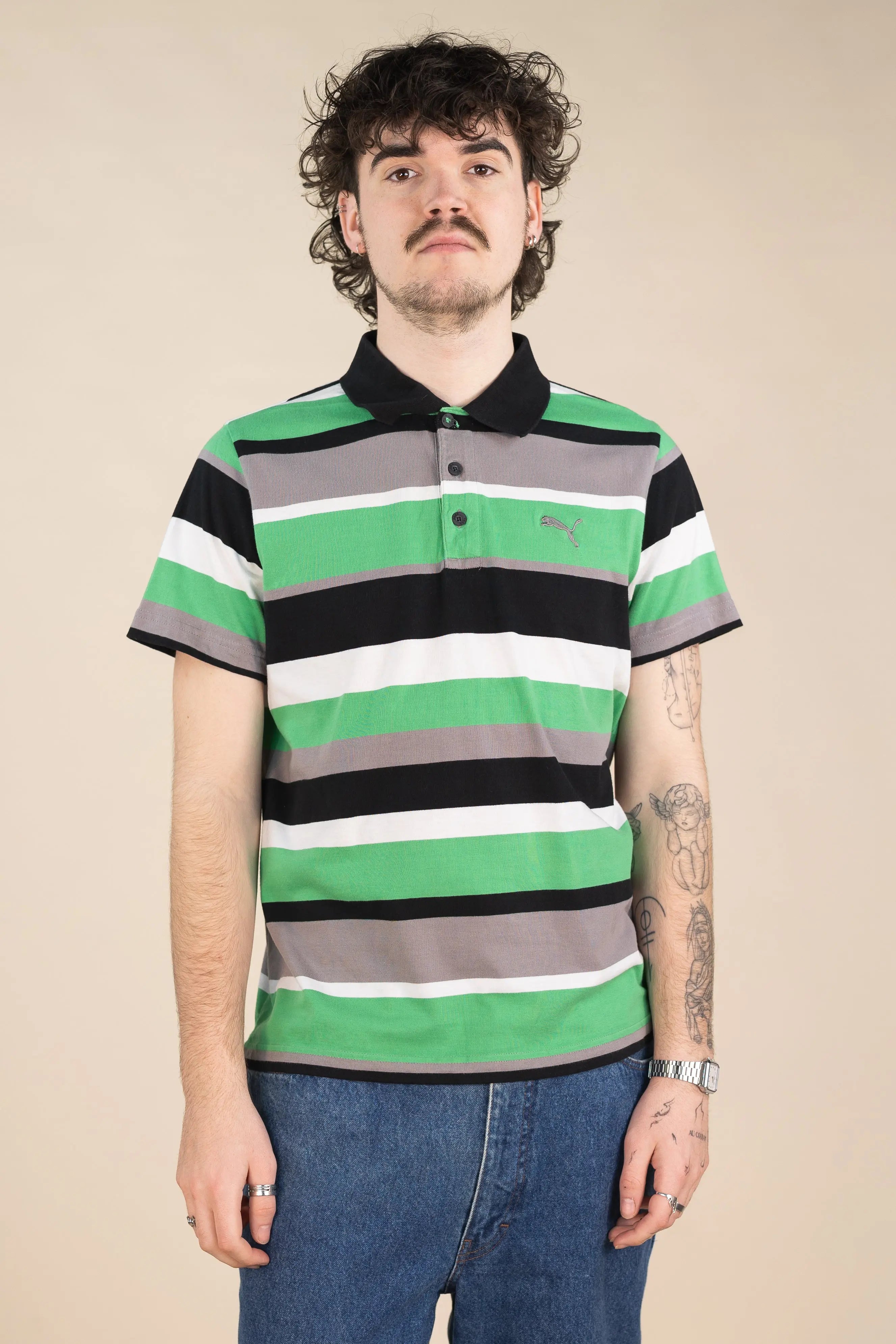 Puma - Striped Polo- ThriftTale.com - Vintage and second handclothing