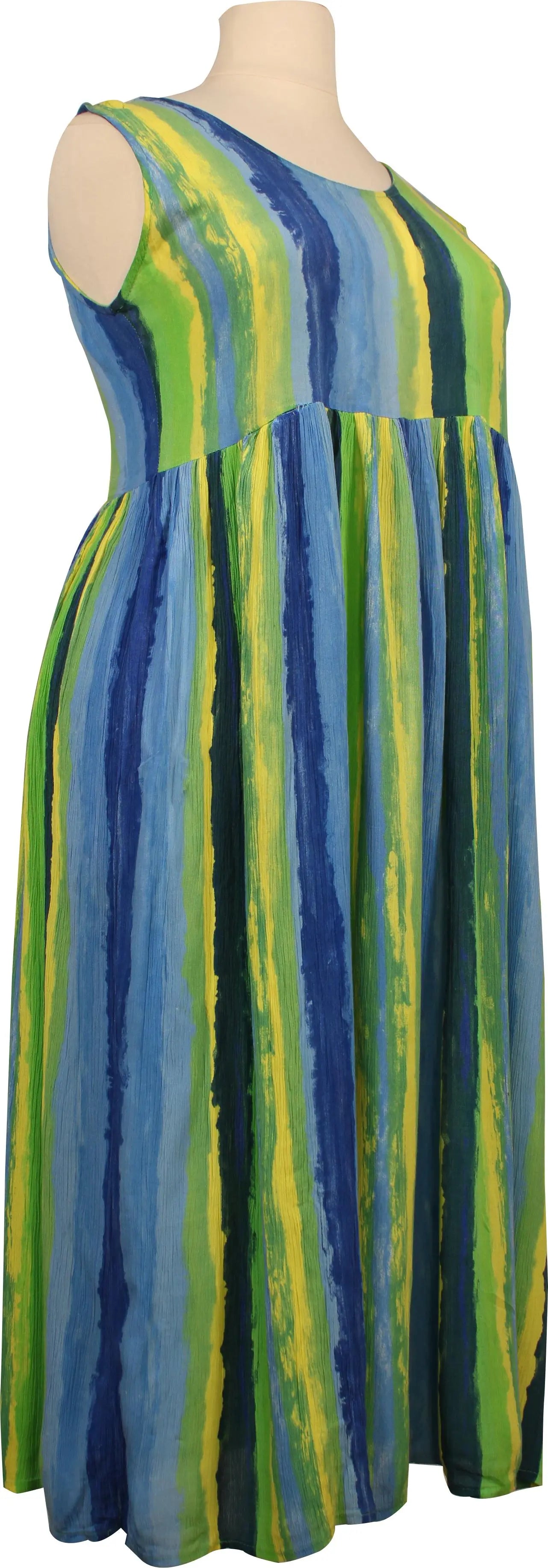 90s Long Blue & Green Striped Dress