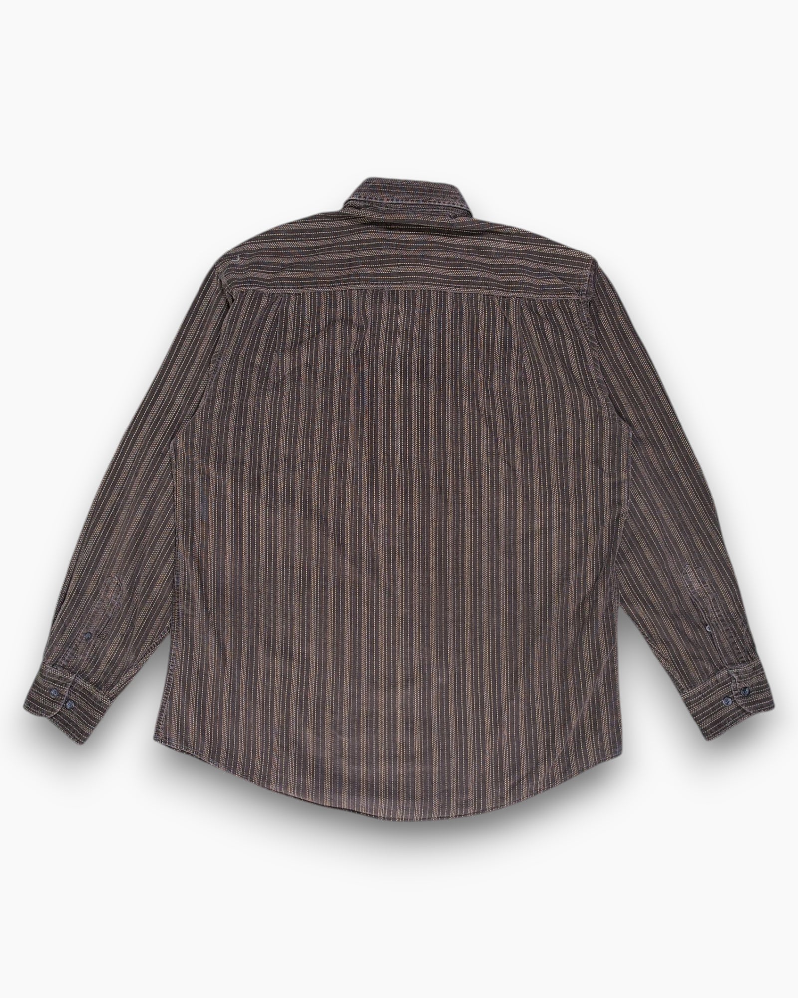 Back Vintage 90s ANGELO LITRICO Button-Down Shirt – Brown Micro-Stripe