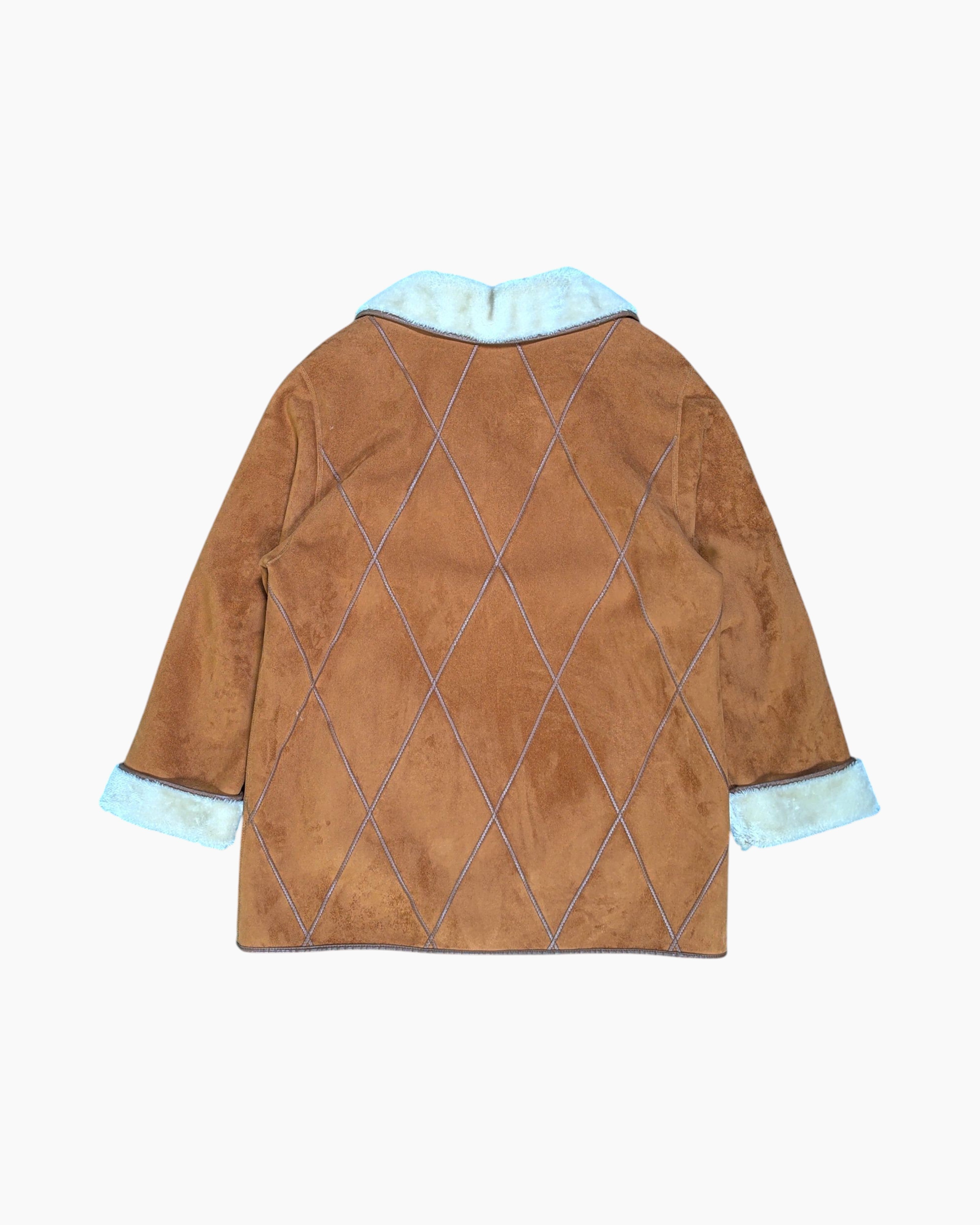 Back Pre-owned BARONIA Shearling-style Jacket – Brown Diamond Quilted