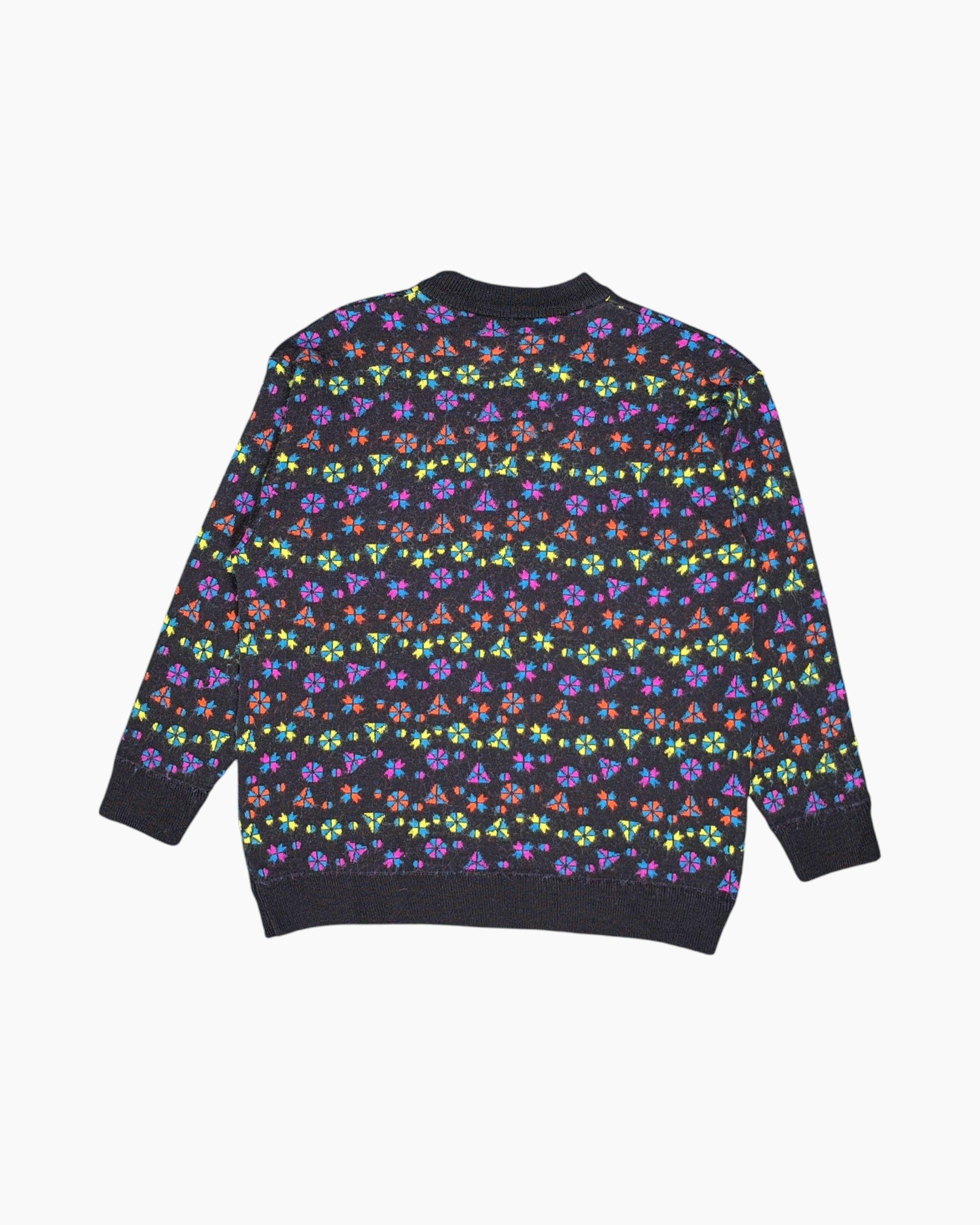 Back Vintage 80s/90s Carlo Colucci Pullover Sweater – Black Neon Geometric