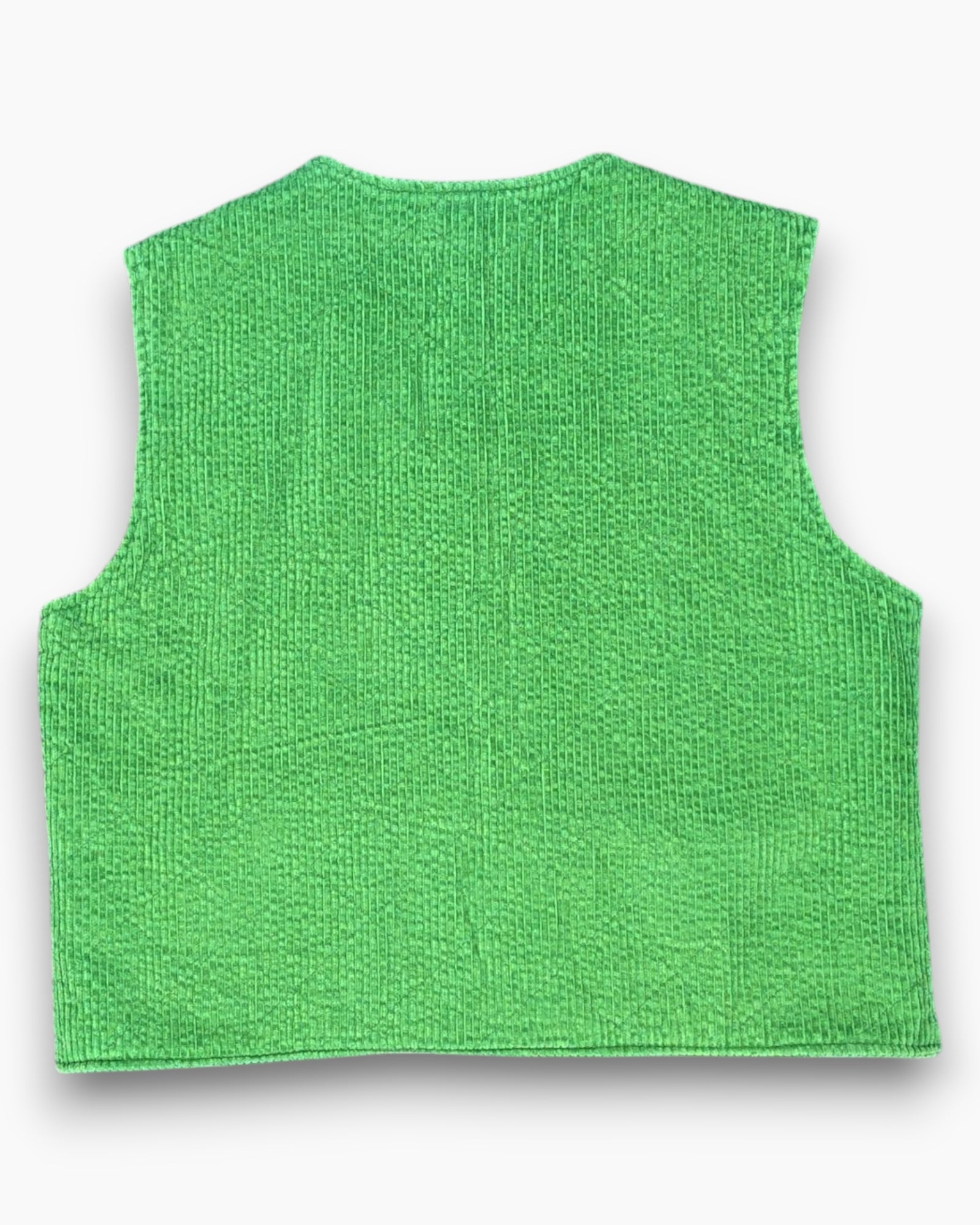 Back Vintage 90s colours of the world Vest – Green Cropped Chenille