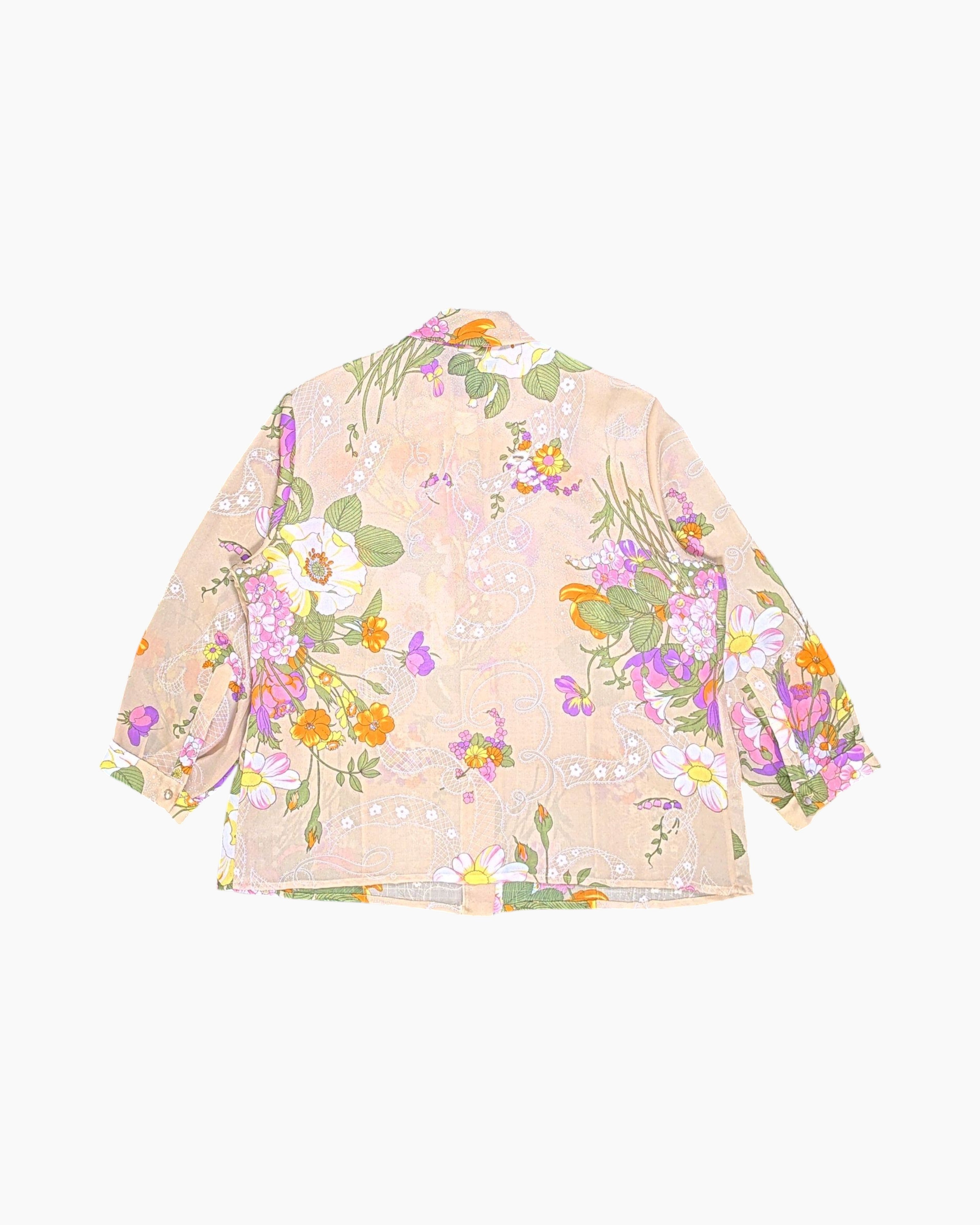 Back Vintage 70s CREAZIONI I CLASSI Button-Down Shirt – Floral Pussy-Bow