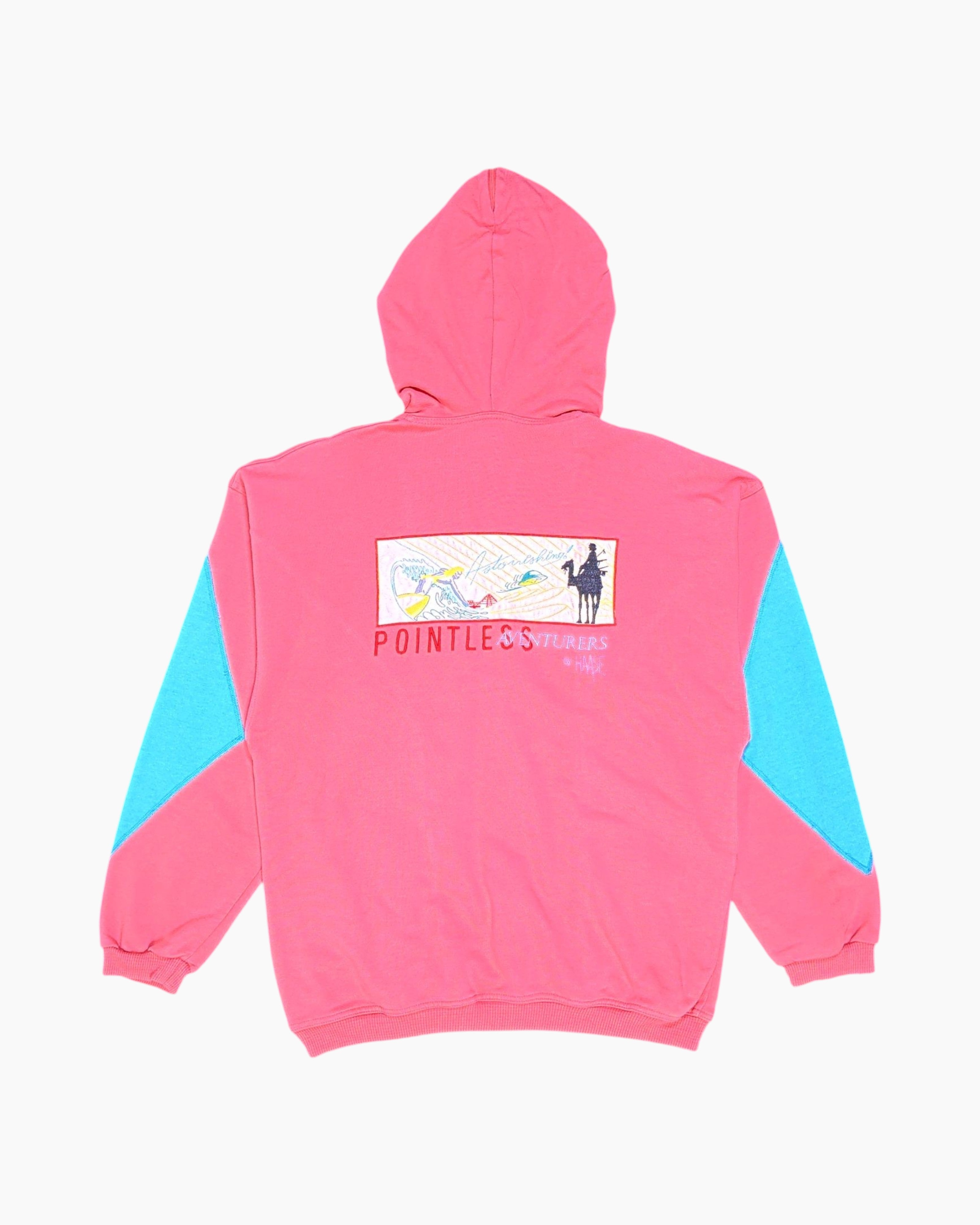 Back Vintage 80s/90s Hanse Hooded Sweatshirt – Pink Color-block Surf Graphic