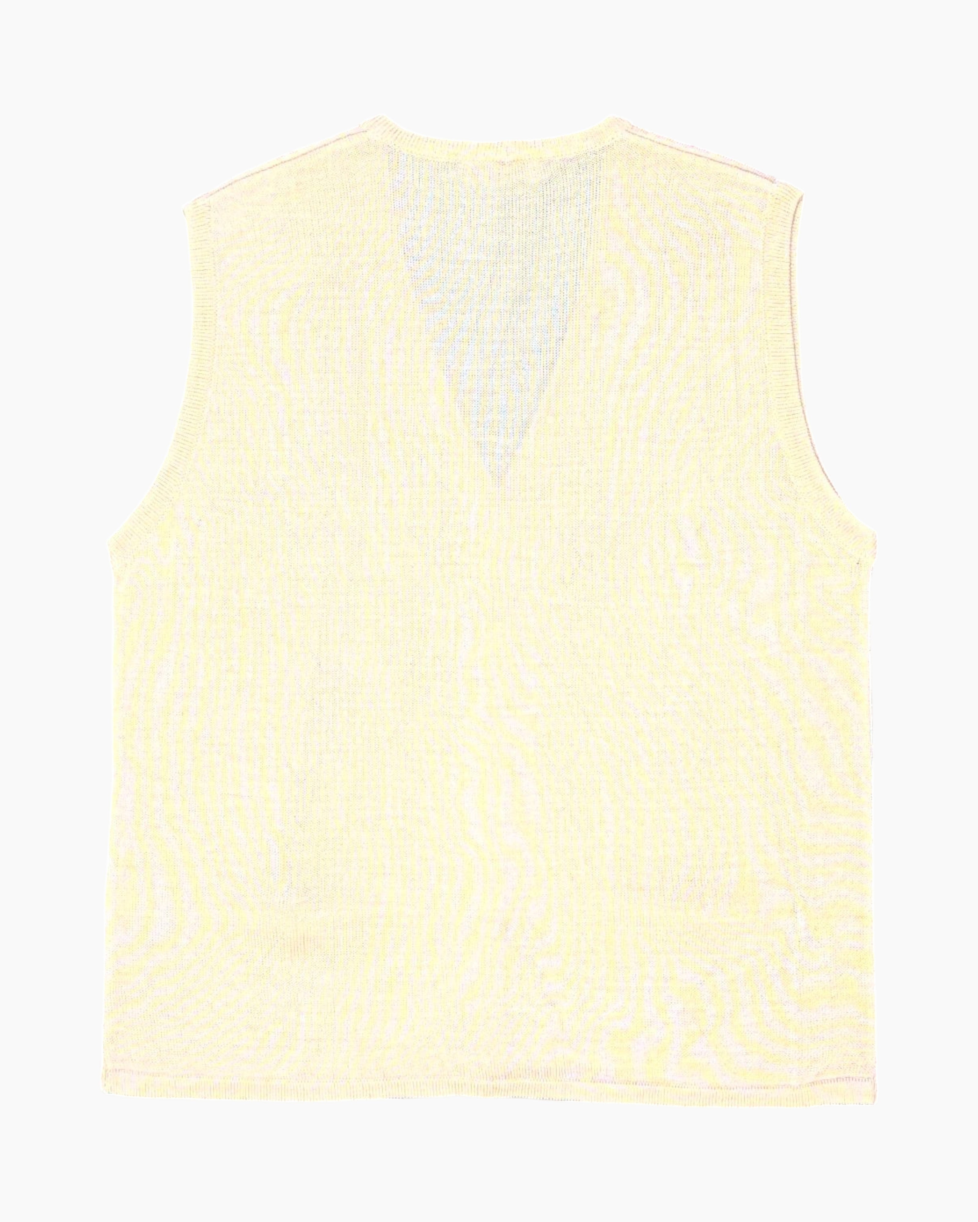 Back Vintage 80s/90s MAGLIFICIO F.M. Button-Down Sleeveless Cardigan – Cream Eyelet Knit