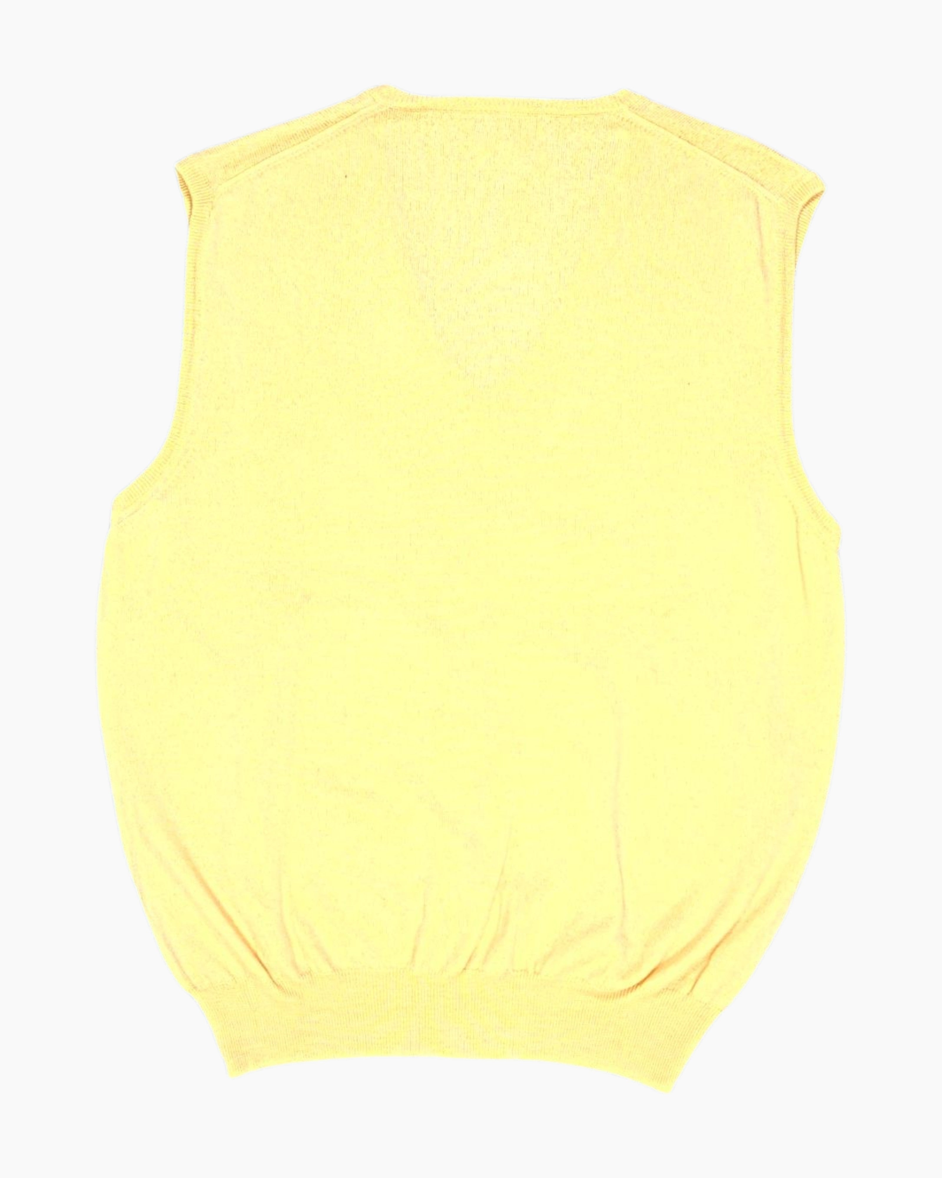 Back Vintage 80s OKAÏDI Sweater Vest – Yellow V‑neck Ribbed Hem