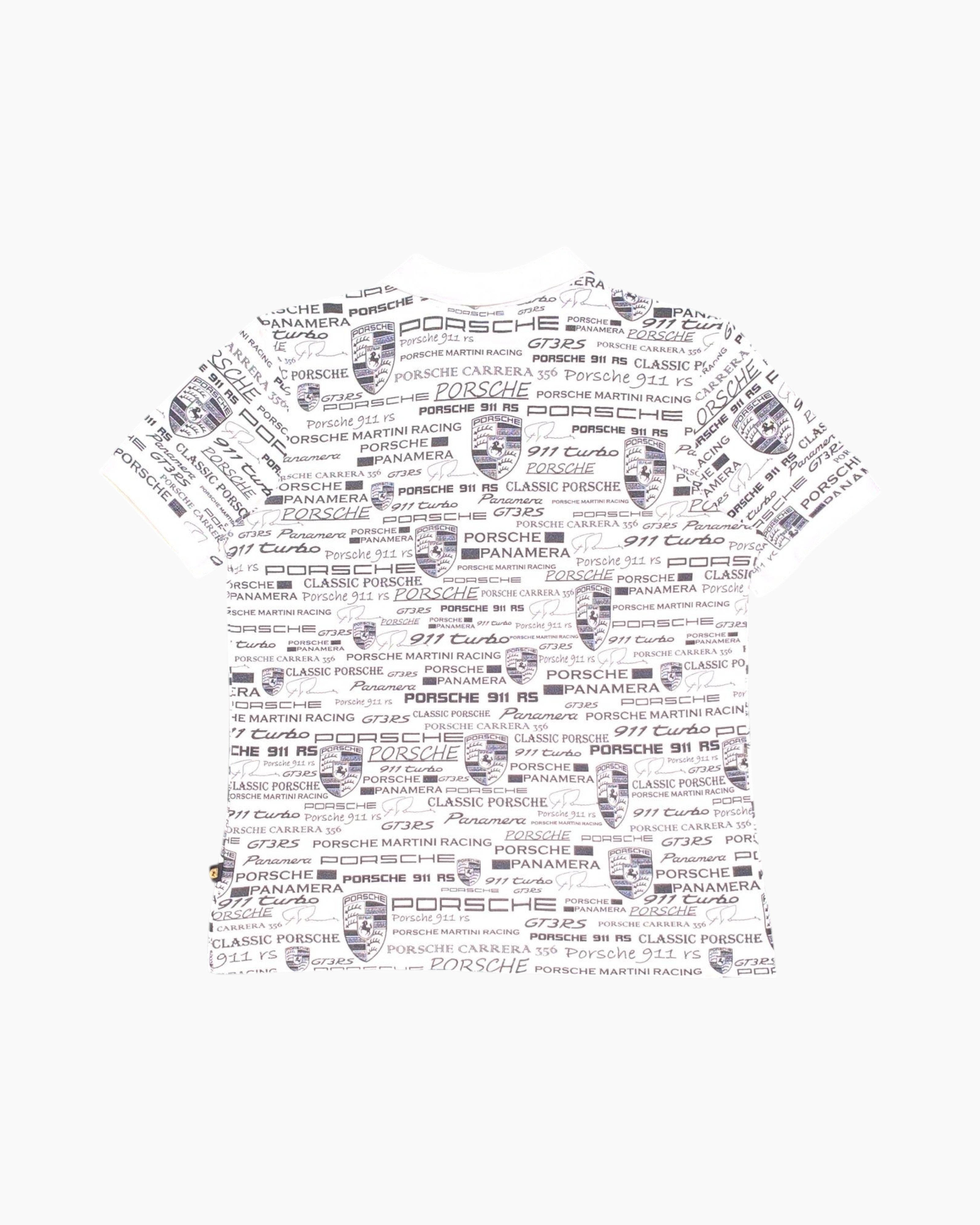 Back Vintage Y2K Porsche Graphic T-Shirt – White Allover Logo Print