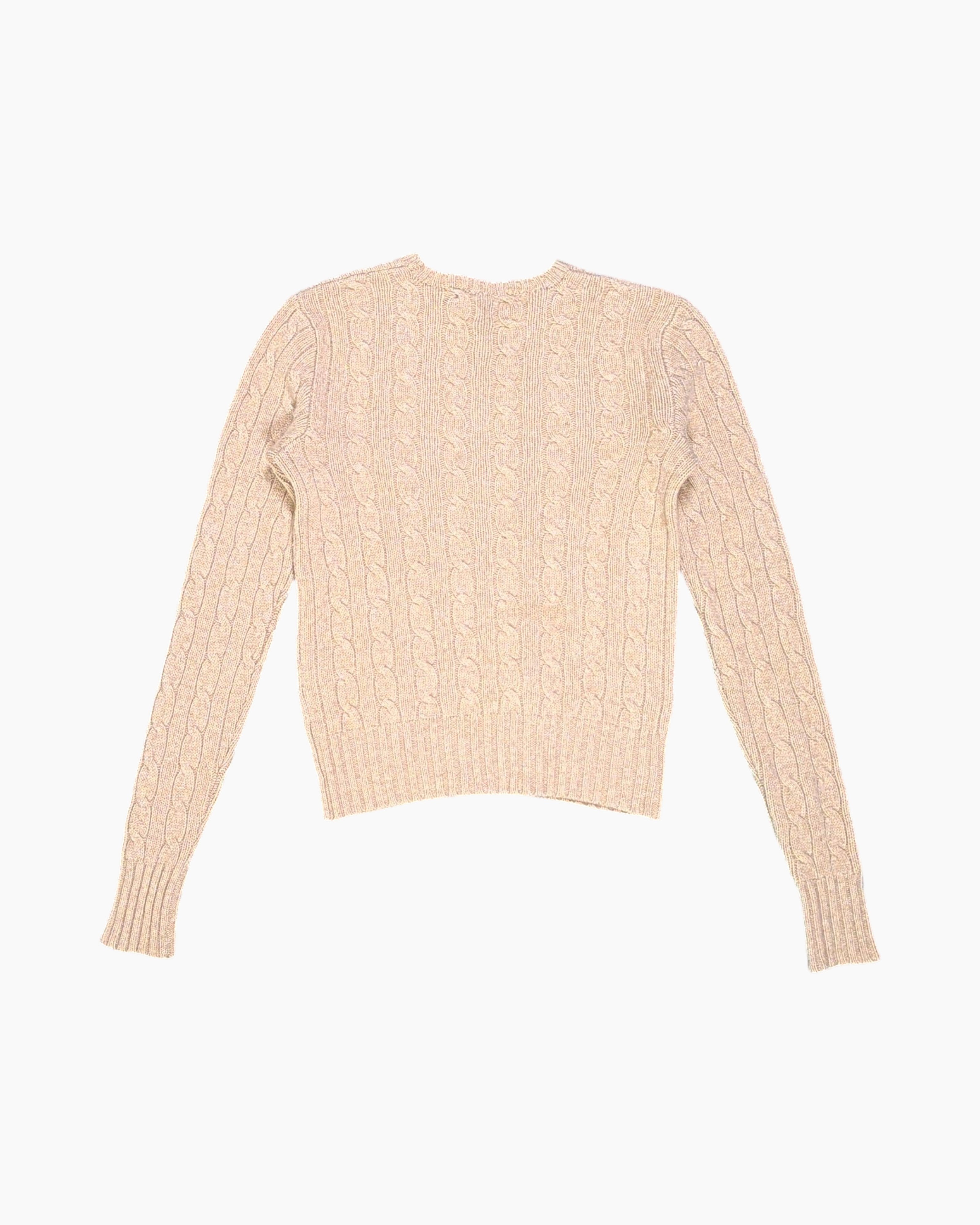 Back Vintage 90s/2000s Ralph Lauren Cable Knit Sweater – Beige Embroidered Logo