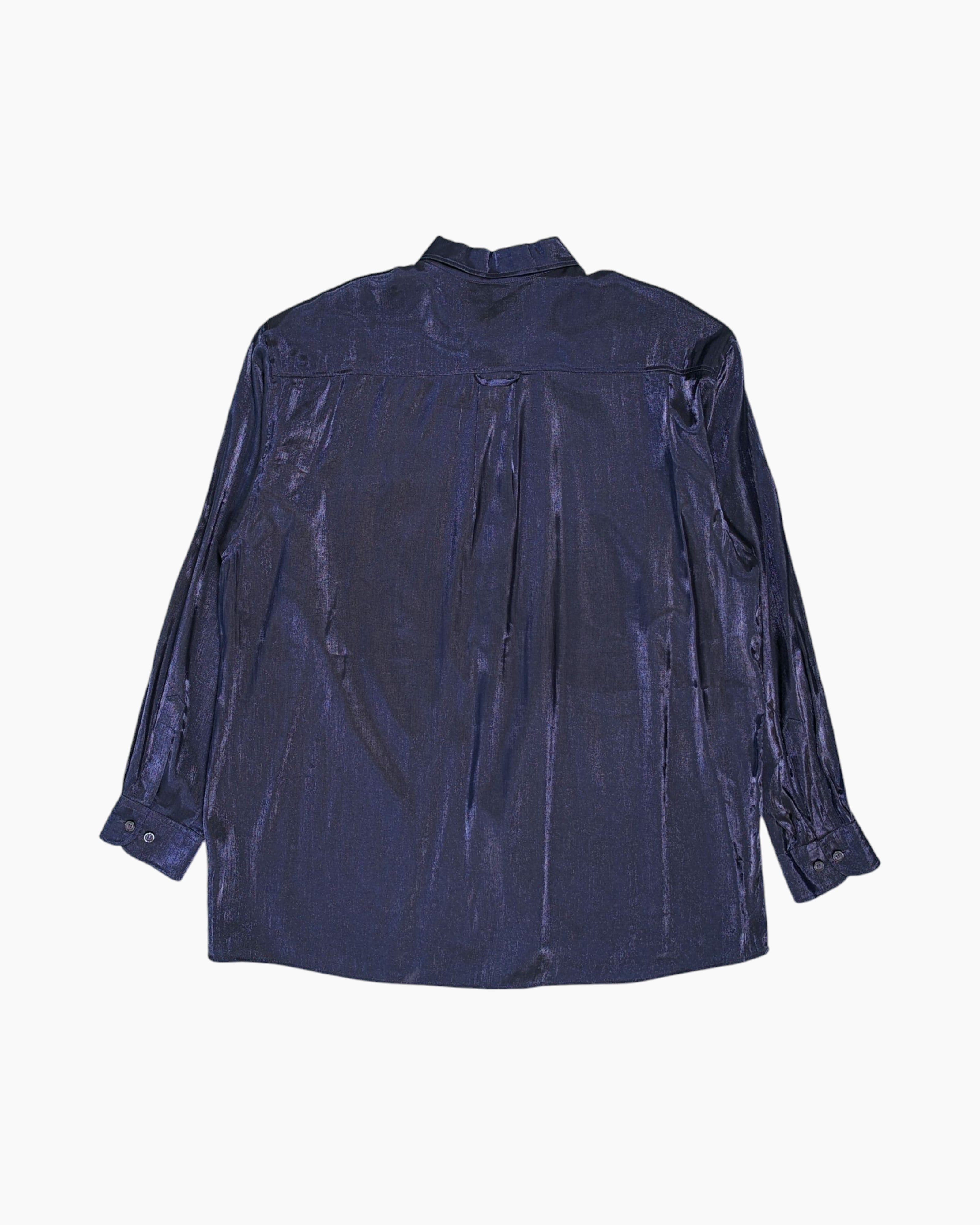 Back Vintage 80s/90s Sandro Pozzi Button-Down Shirt – Navy Satin Sheen