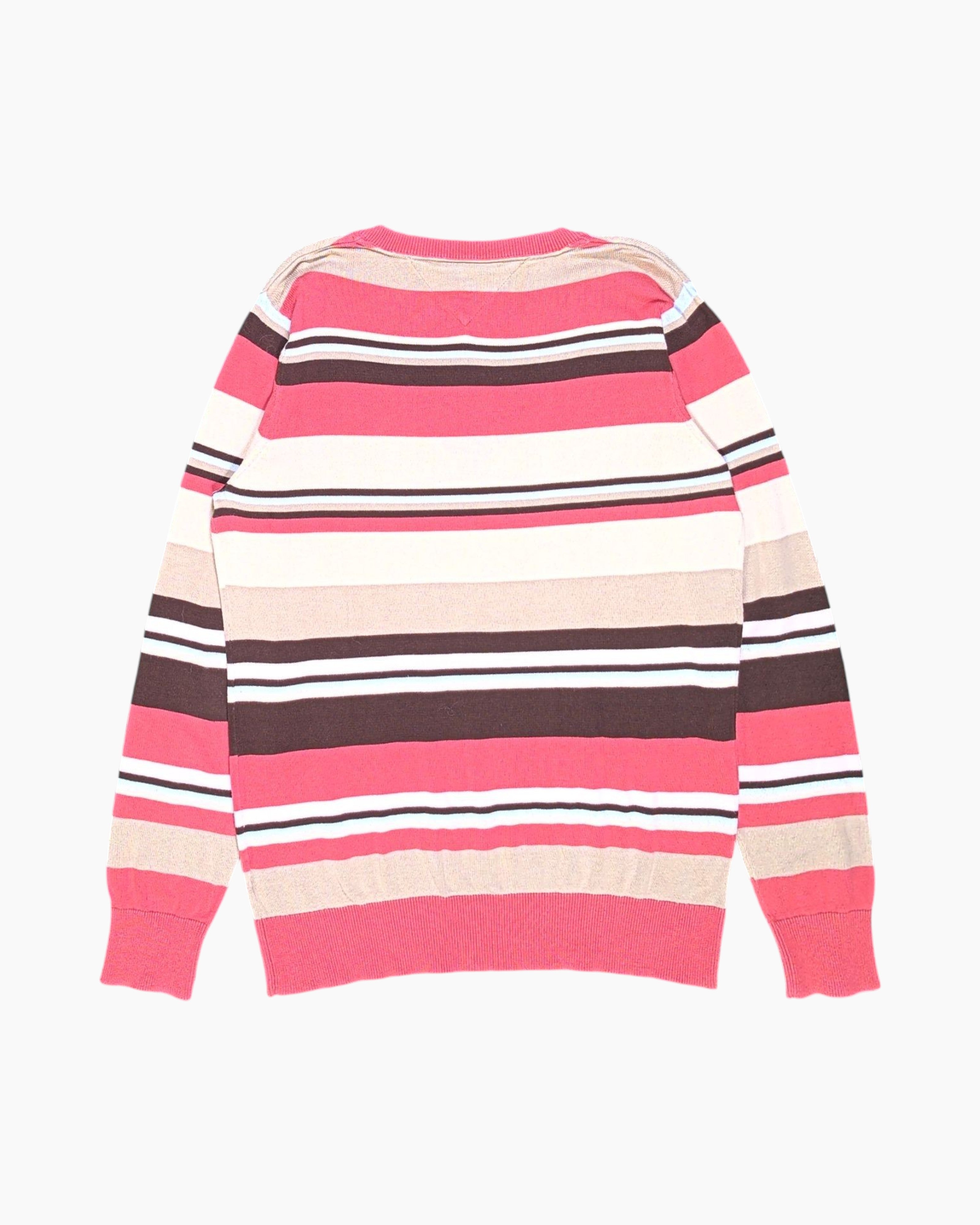 Back Pre-owned TOMMY HILFIGER Pullover Sweater – Multicolor Striped V-neck