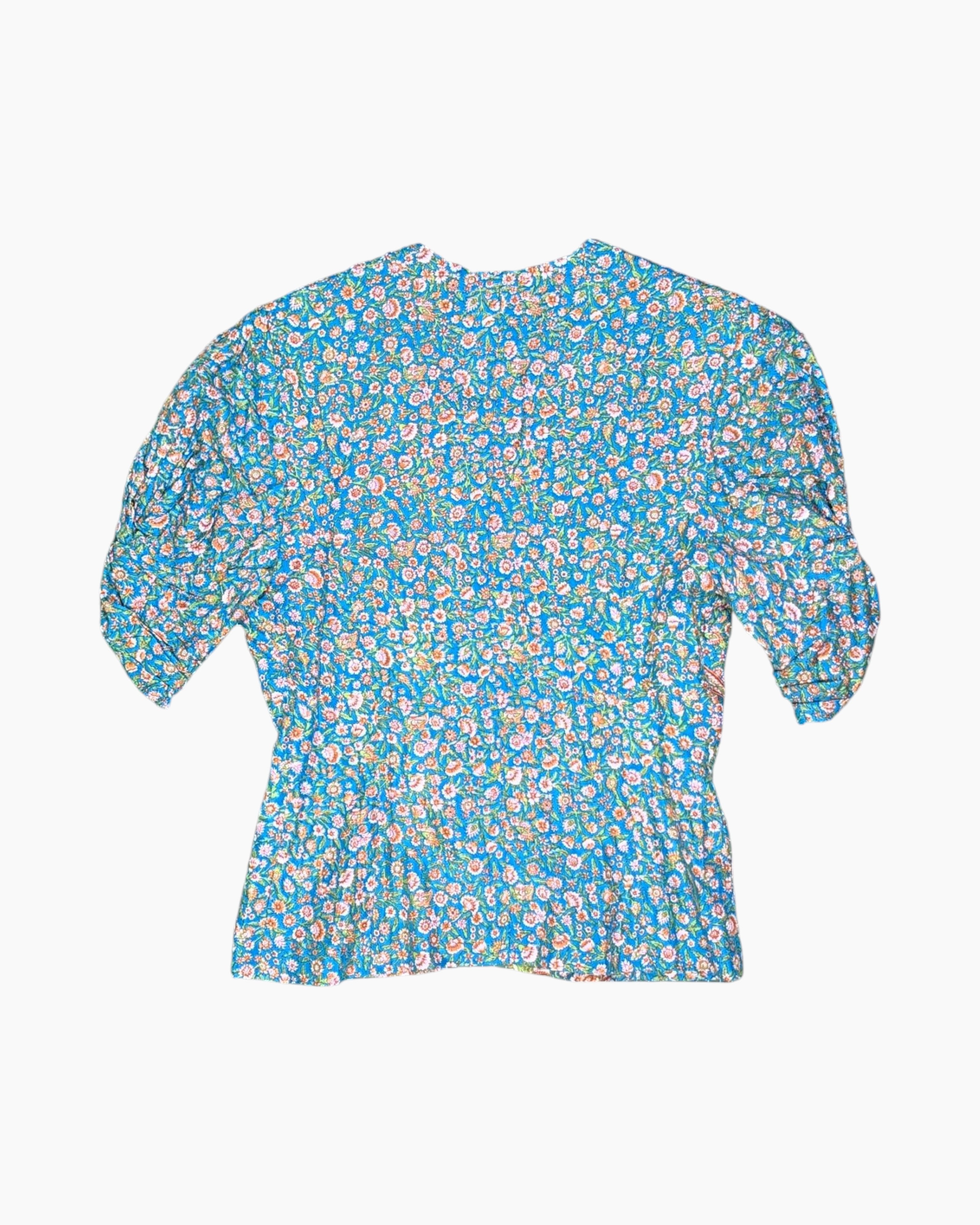 Back Vintage 70s Unknown Blouse – Turquoise Floral Ditsy (Preloved)