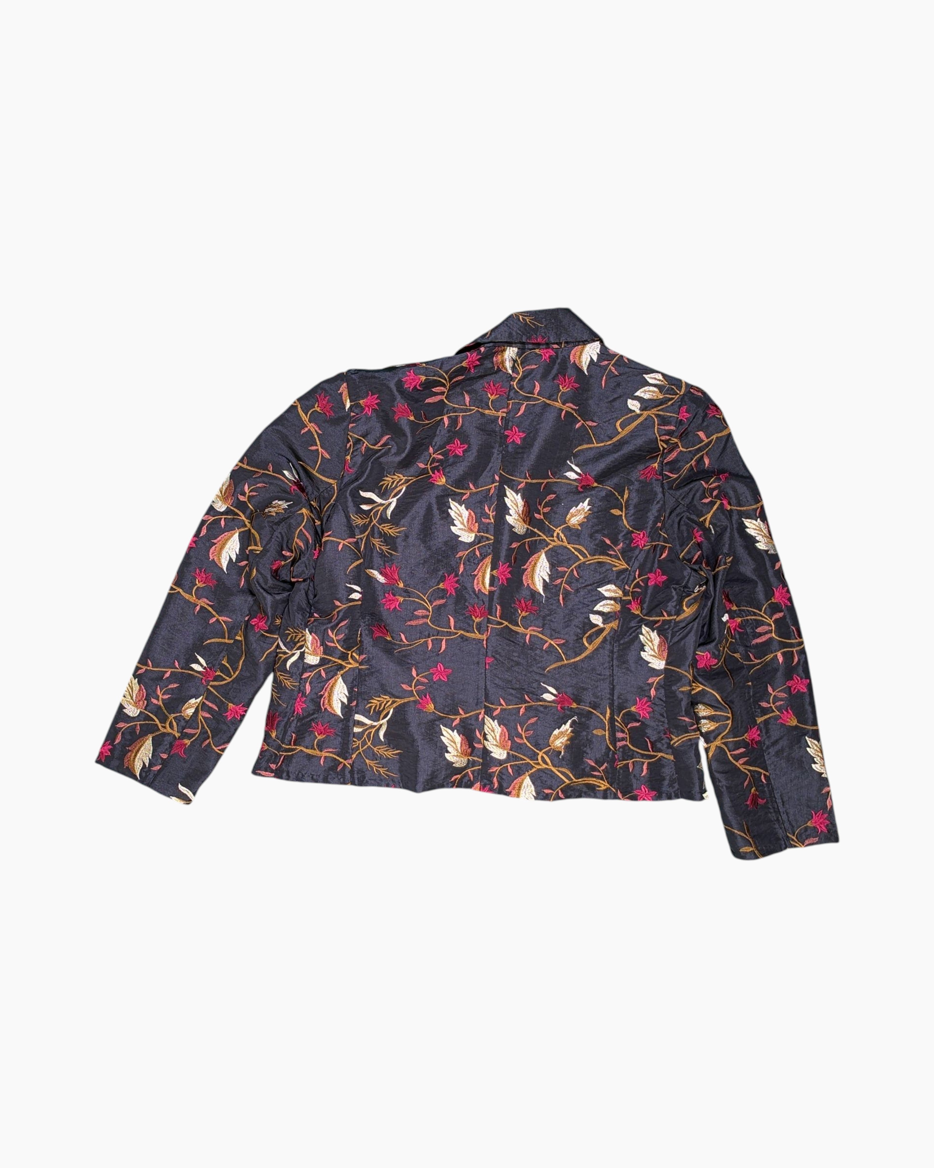 Back Vintage 80s/90s Unknown Bomber Jacket – Floral Embroidered Crop