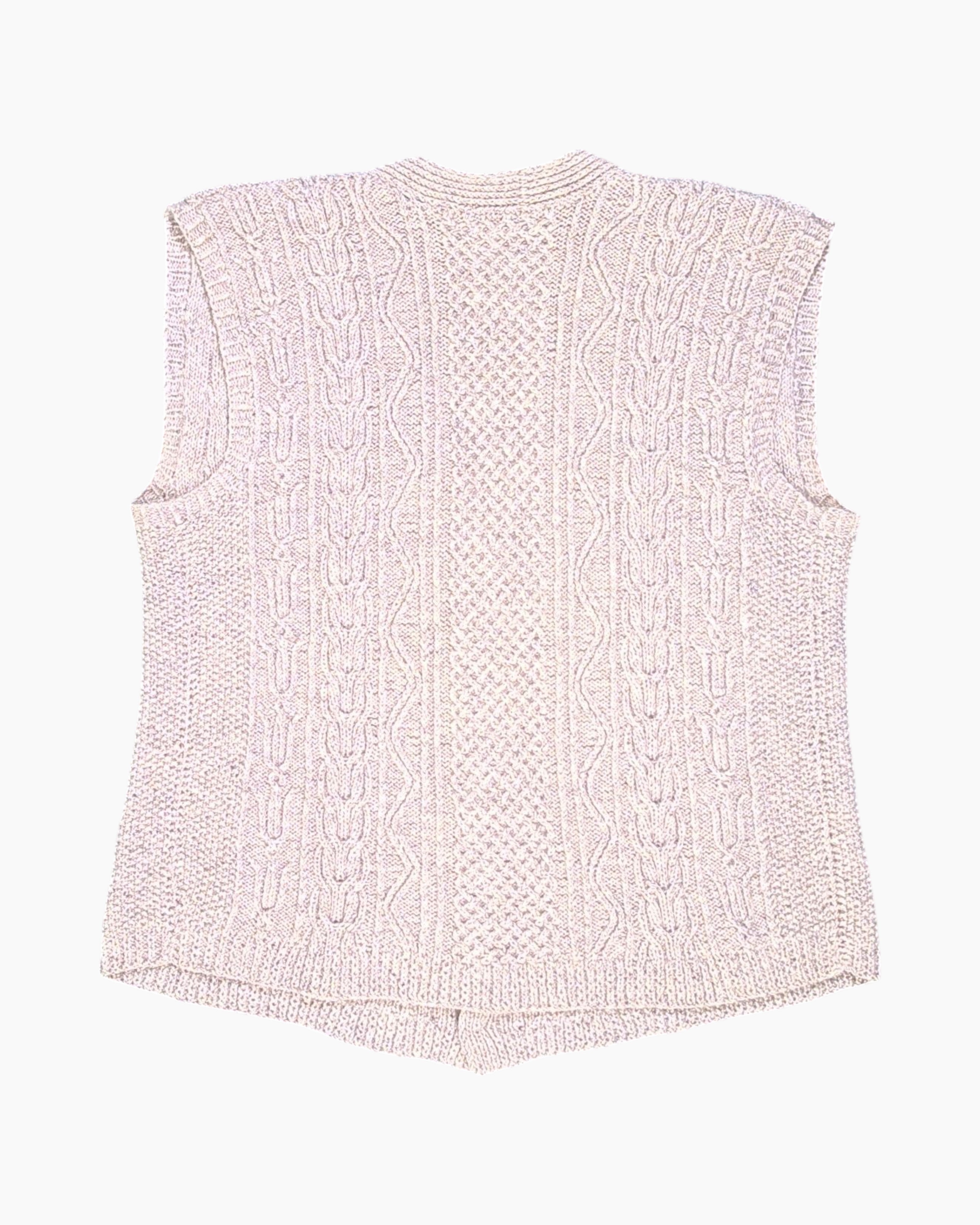 Back Vintage 80s/90s Button-Front Cable Knit Vest – Cream Aran (XL)
