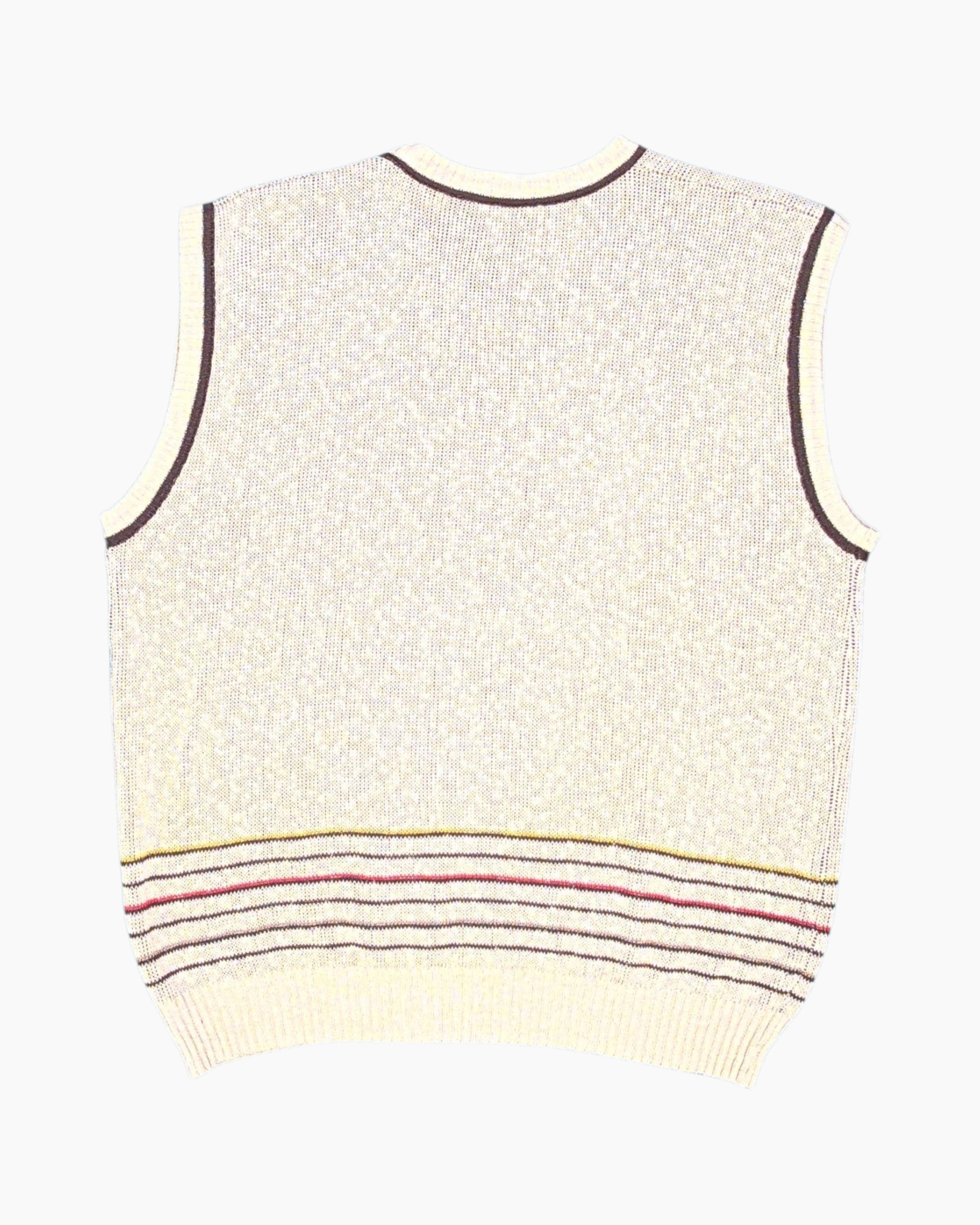 Back Vintage 70s Knit Vest – Cream Striped Trim (Preloved, US XL)