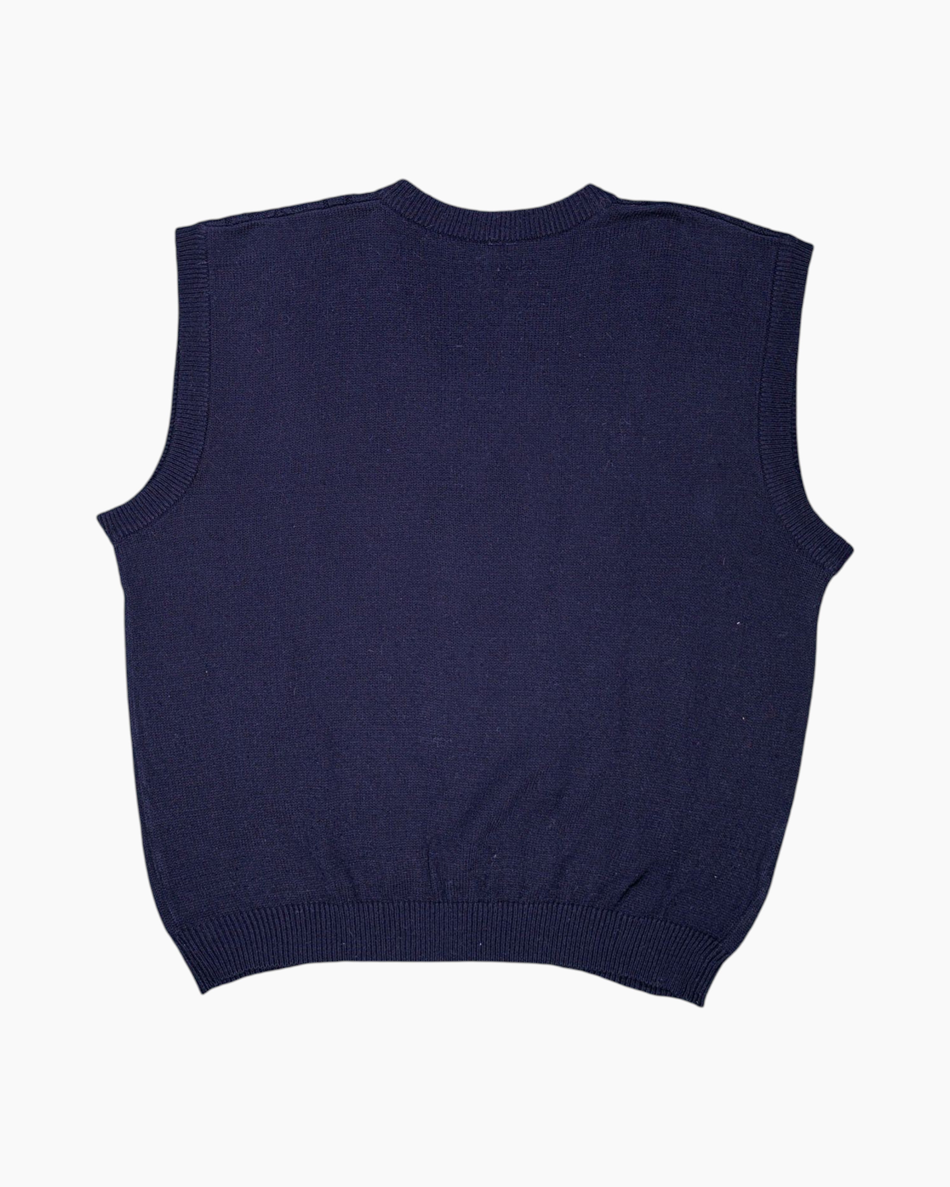 Back Vintage 80s/90s Unknown Sleeveless Sweater Vest – Navy V‑Neck