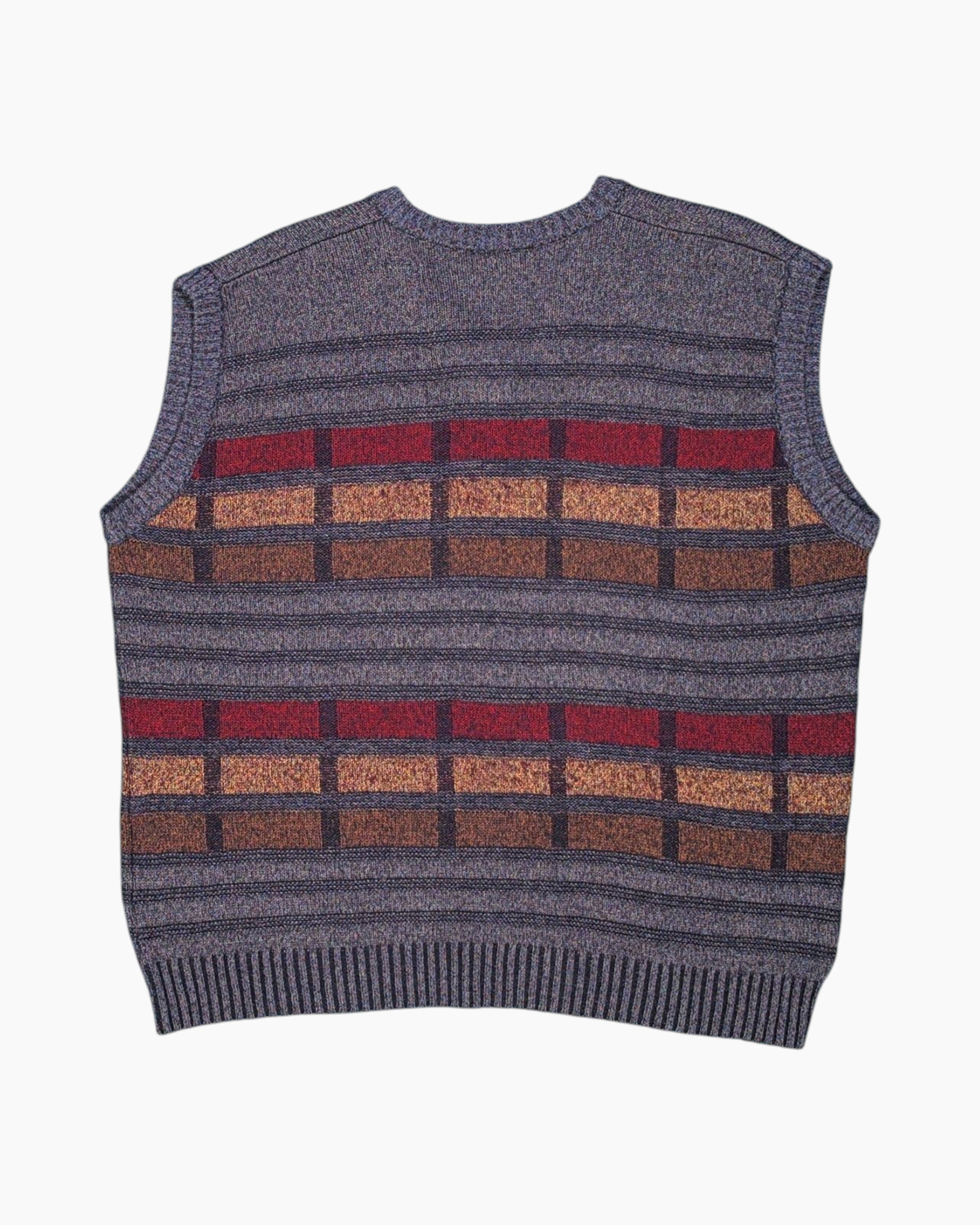 Back Vintage 90s Unknown Sweater Vest – Multicolor Geometric Windowpane