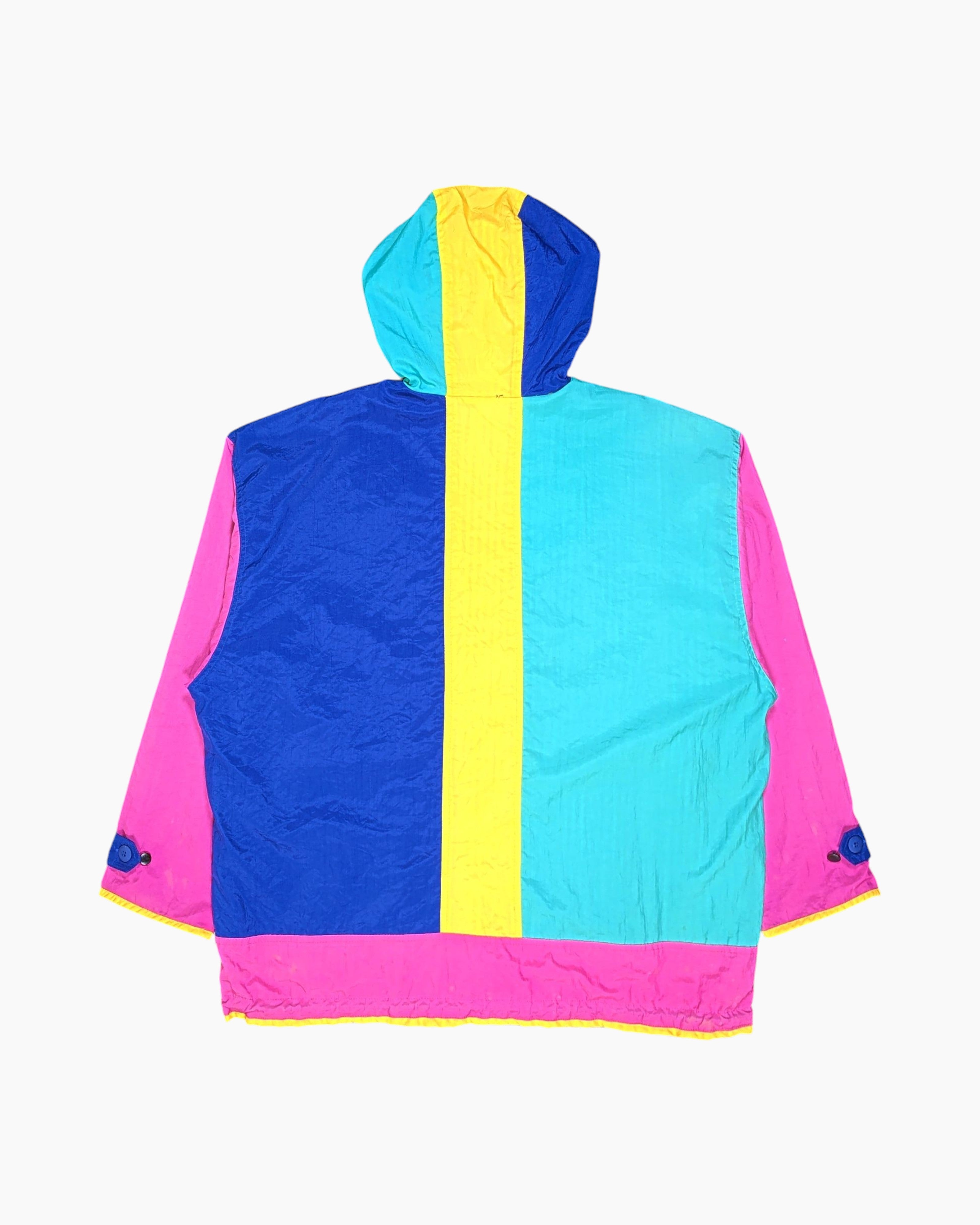 Back Vintage 80s/90s Unknown Windbreaker Jacket – Multicolor Neon Globe Graphic