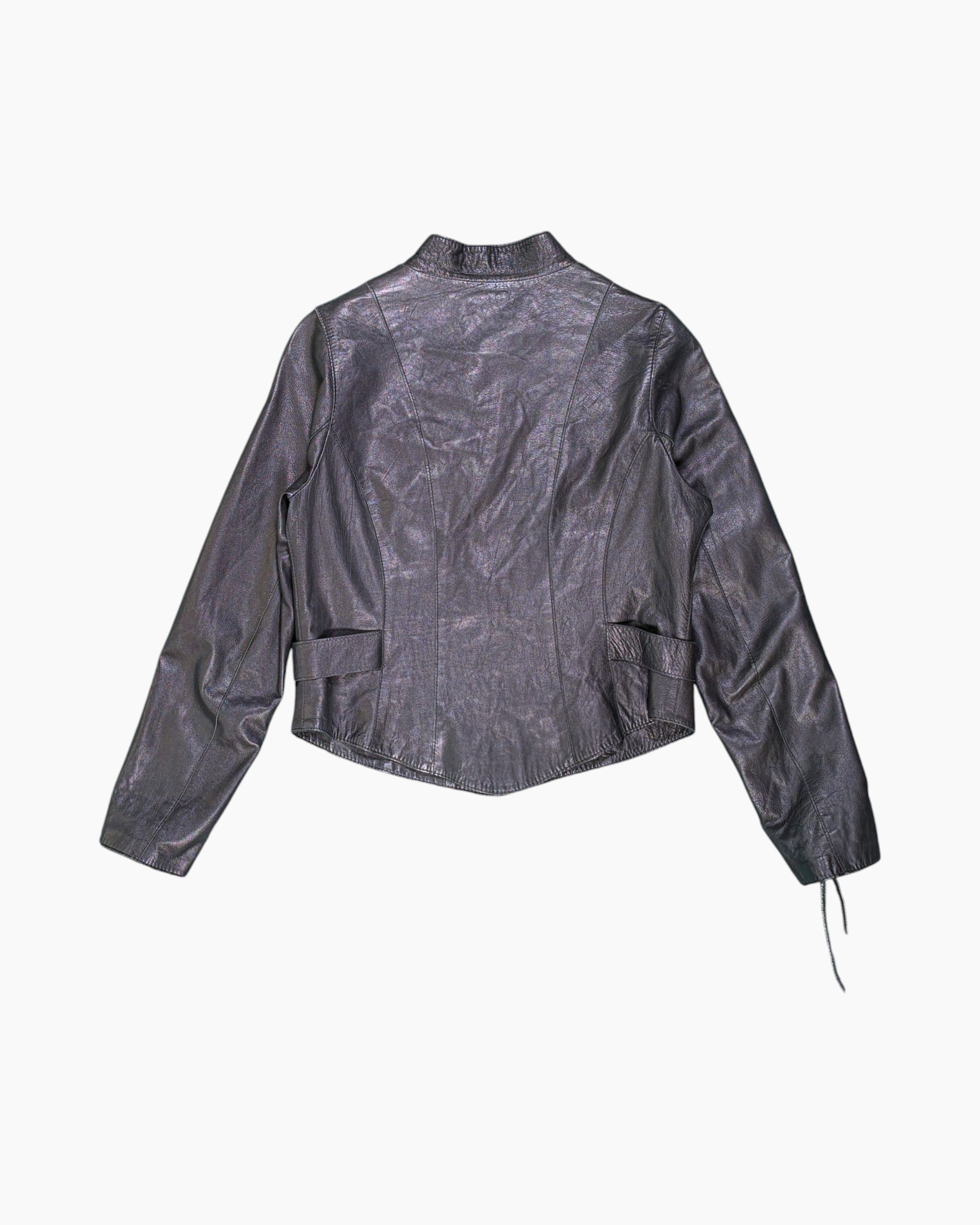 Back Vintage 80s Vera Pelle Leather Jacket – Black Lace-up Sleeve