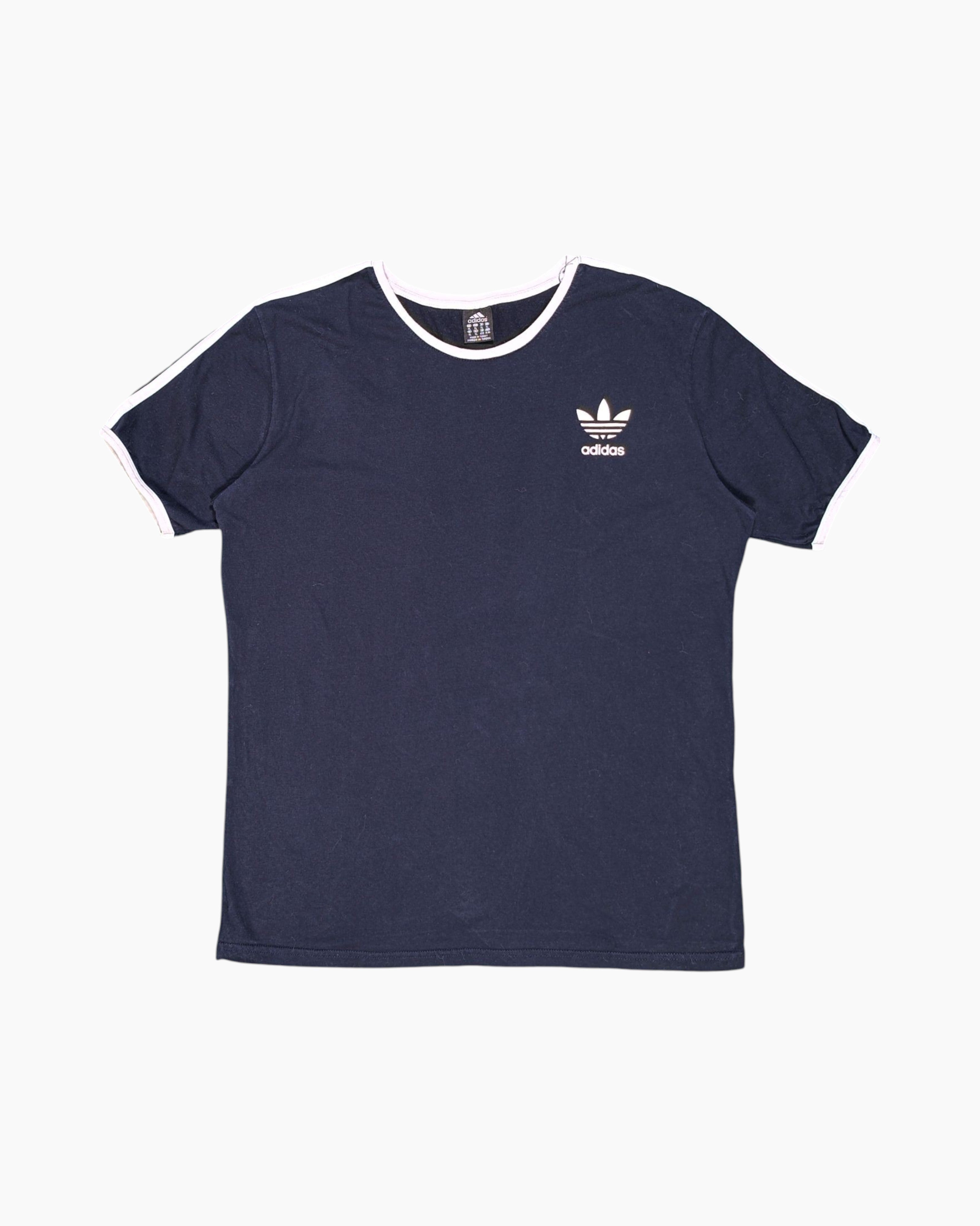 Front Pre-owned adidas Graphic T-Shirt – Navy Chest Logo & Stripes