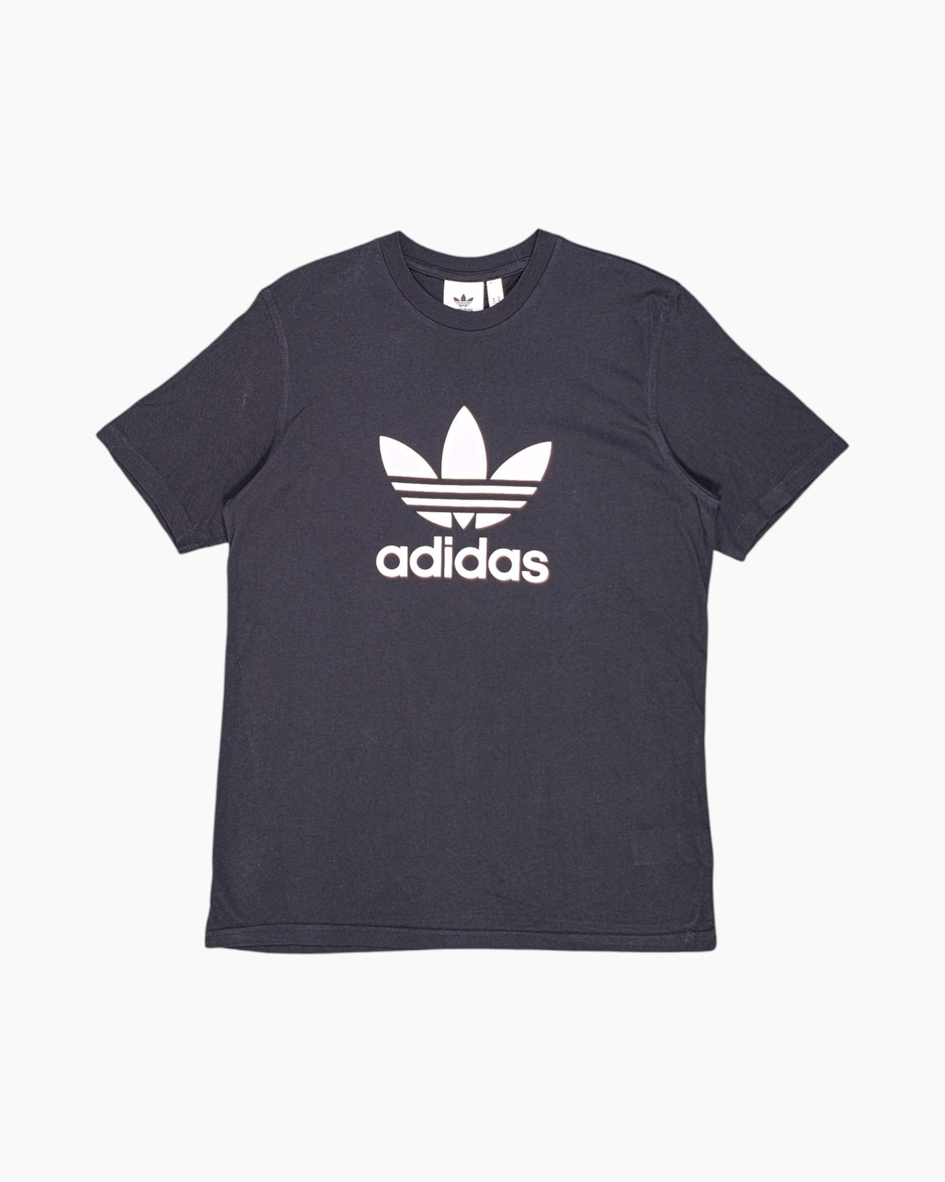 Front Pre-owned adidas Graphic T-Shirt – Black Vertical Trefoil Wordmark