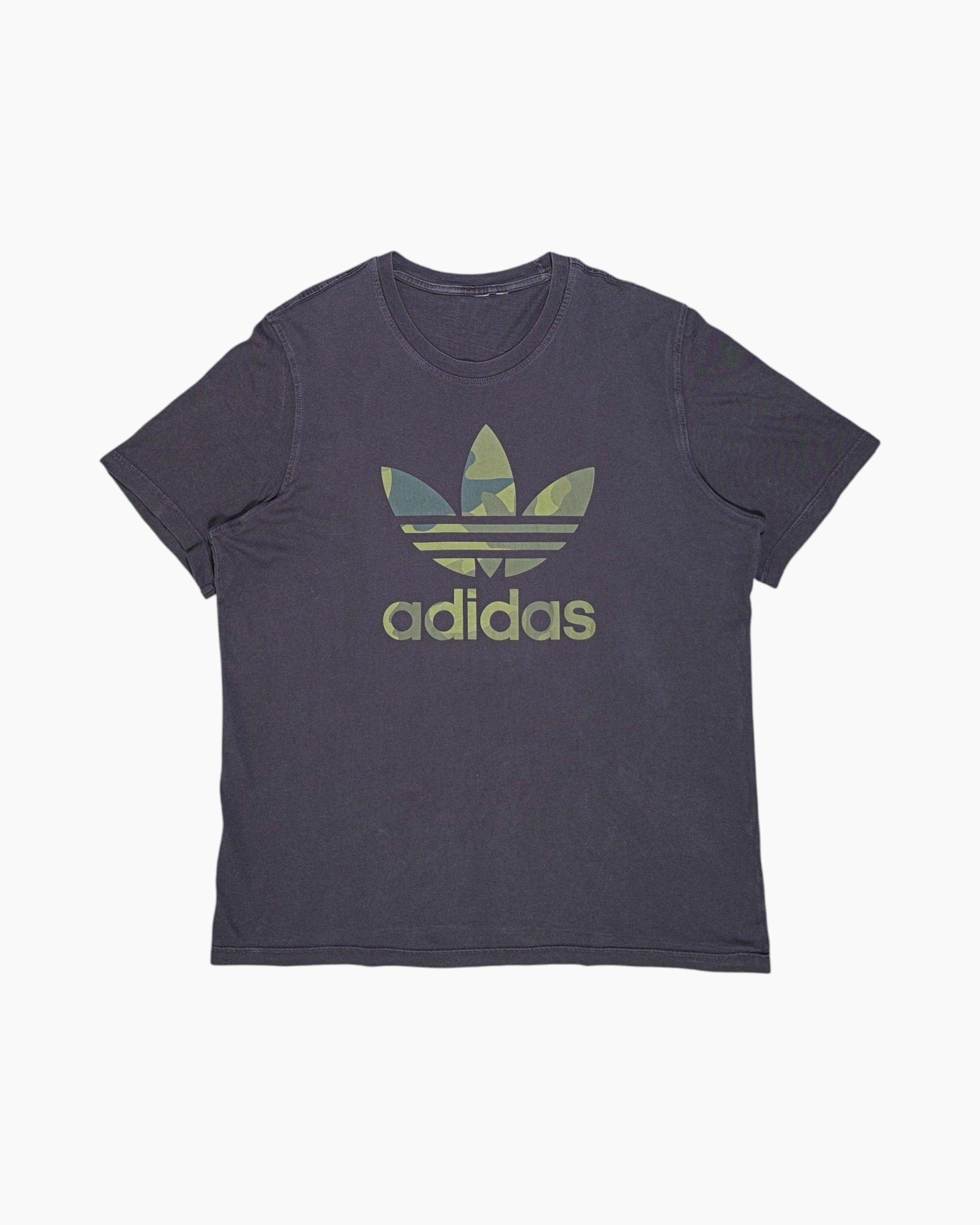 Front Pre-owned adidas Graphic T-Shirt – Black Vertical Trefoil Print