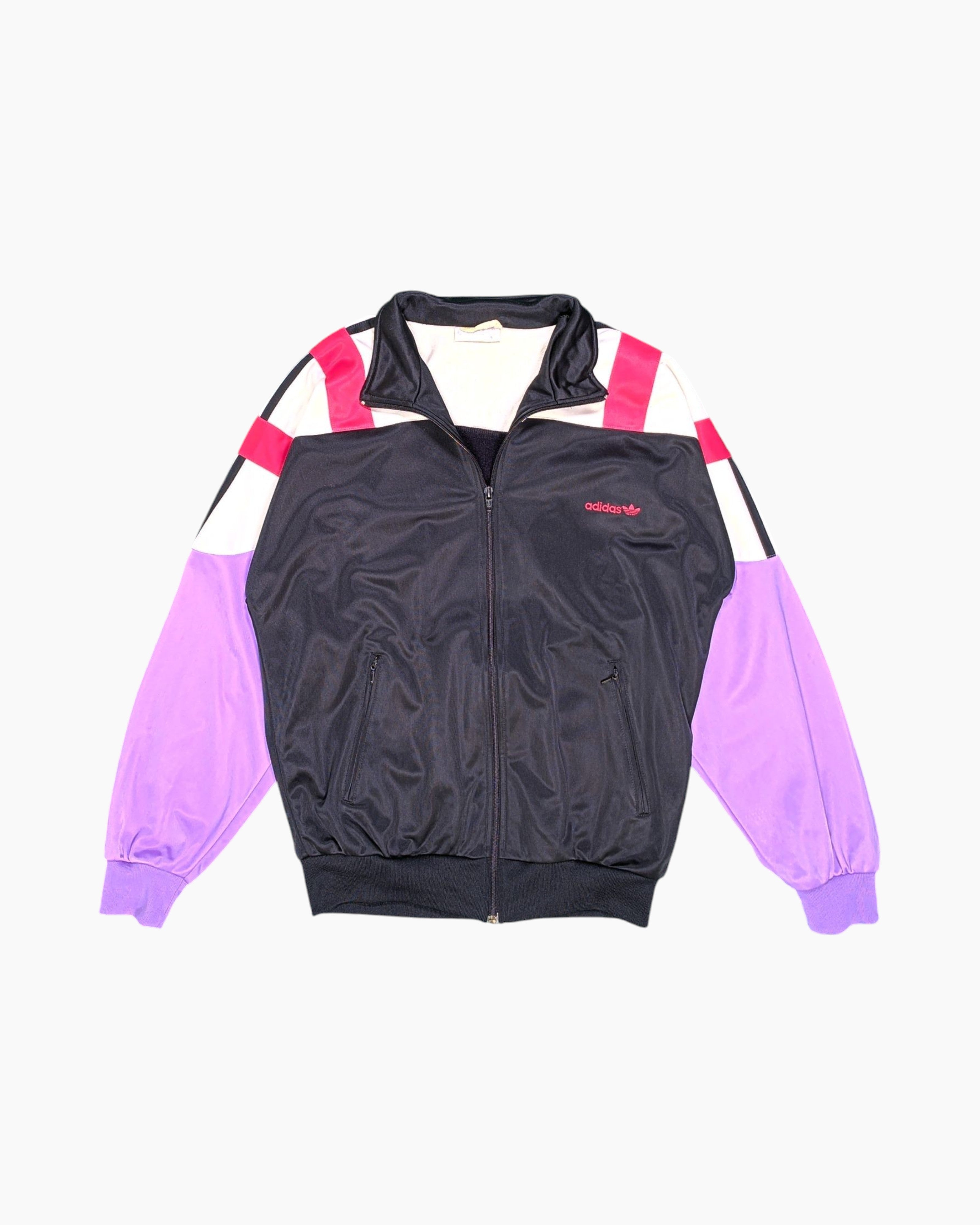 Front Vintage 80s/90s adidas Track Jacket – Black with Geometric Color‑block