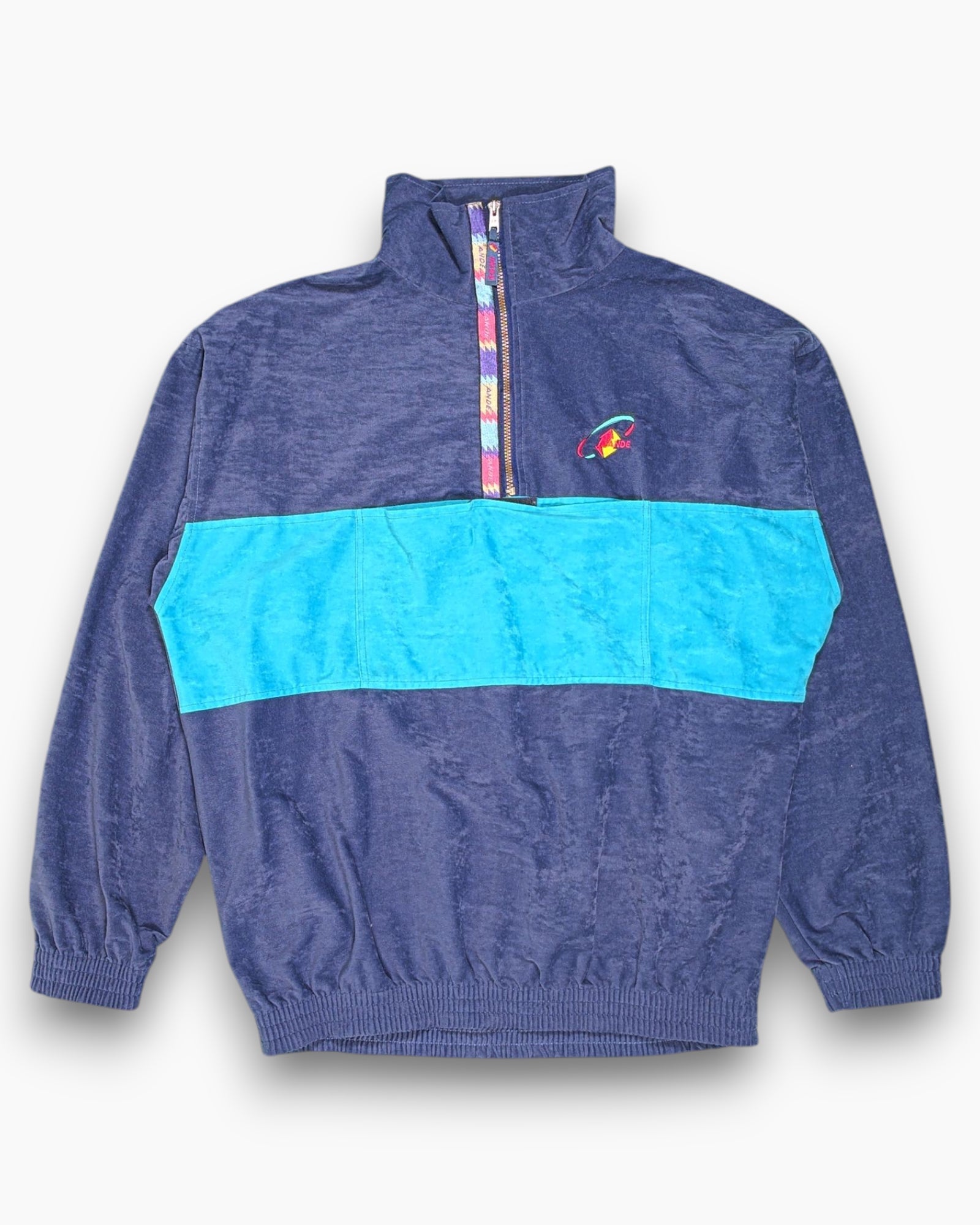 Front Vintage 80s/90s ANDE LEISURE LINE Pullover Sweater – Blue Turquoise Panel