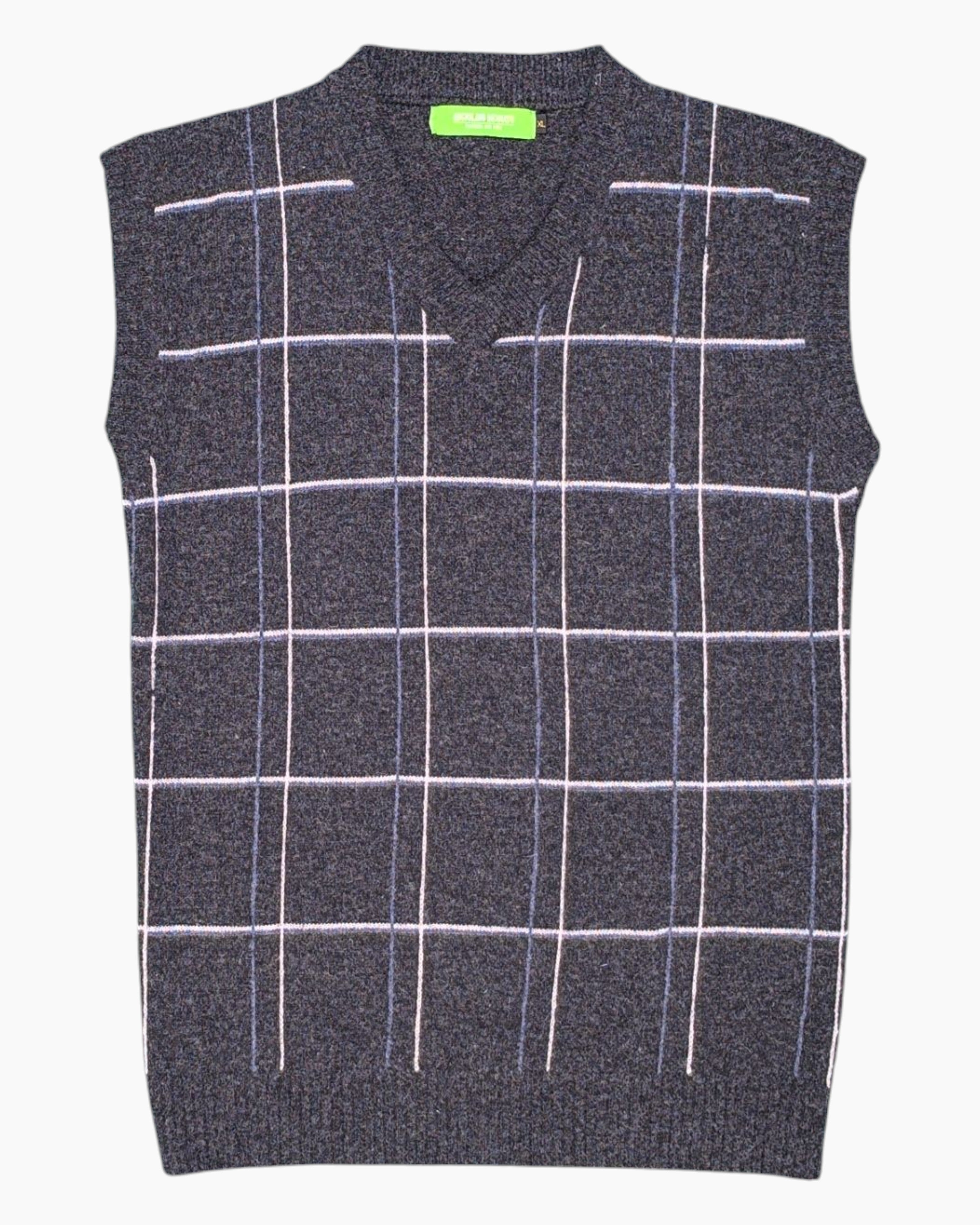 Front Pre-owned ANGIOLINO BENNATO Sleeveless Sweater Vest – Gray Windowpane