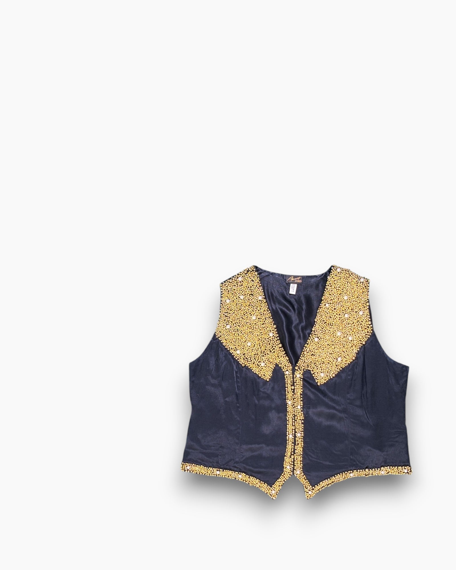Front Vintage 80s/90s Aport FASHION Embellished Vest – Black Beaded Pearl Trim
