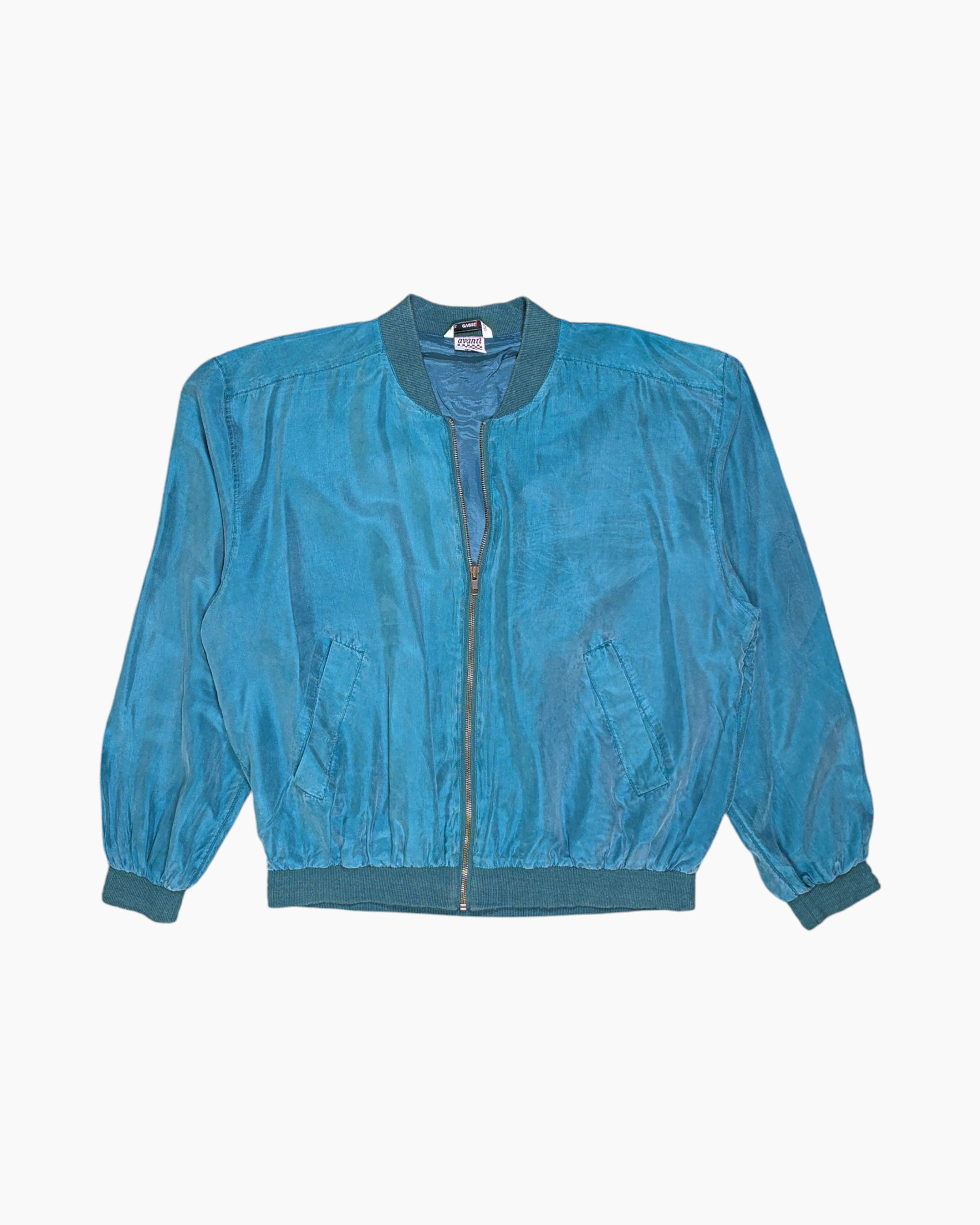 Front Vintage 80s/90s Avanti Bomber Jacket – Green Silk Checkerboard Label