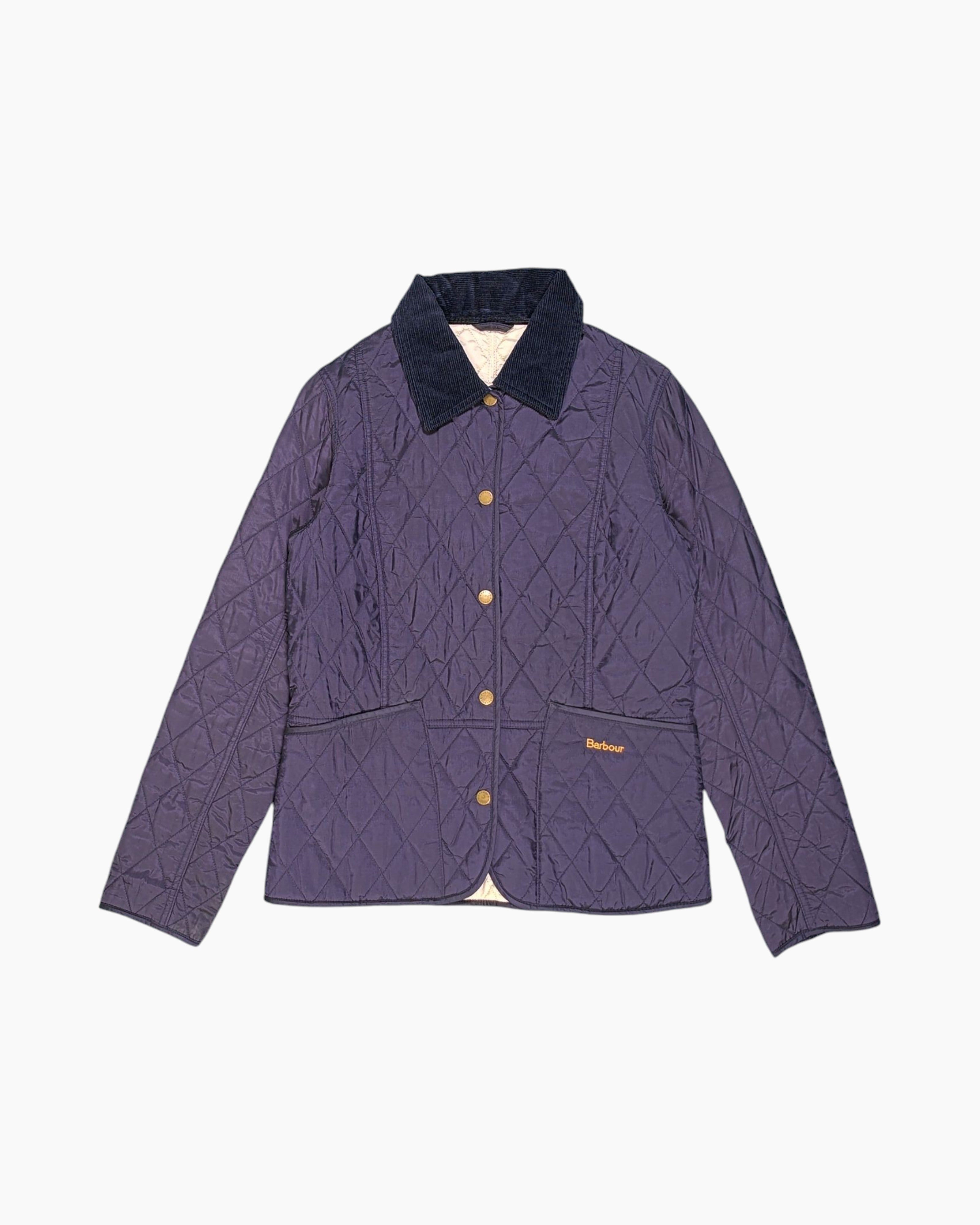 Front Vintage 90s/2000s Barbour Quilted Jacket – Navy Diamond Quilt