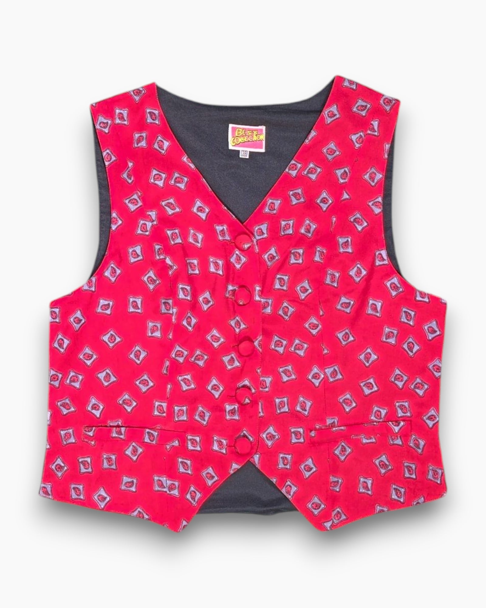 Front Vintage 80s/90s BEST COLLECTION Vest (sleeveless top) – Red Geometric Print