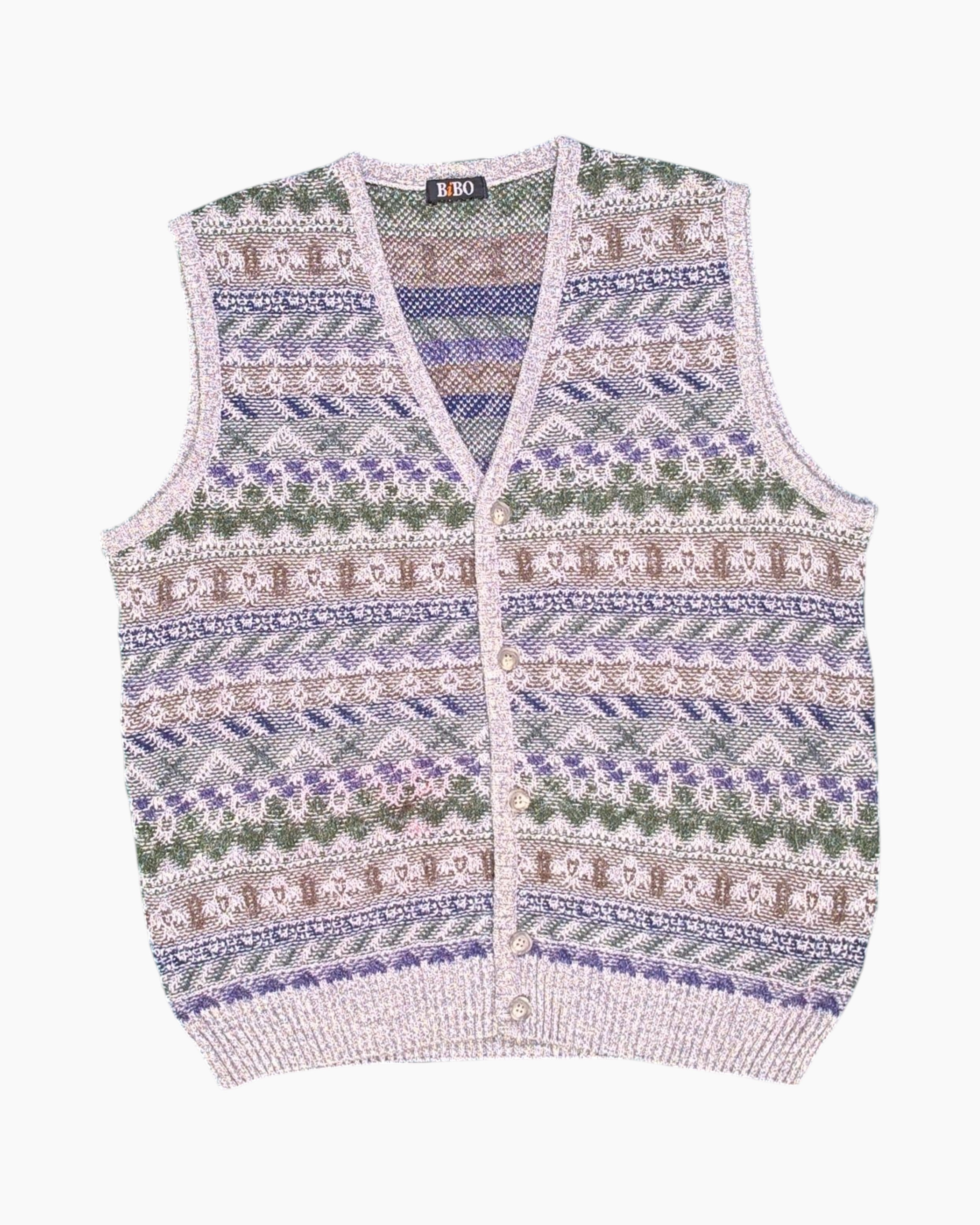 Front Vintage 80s/90s BiBO Button-front Knit Vest – Multicolor Fair Isle