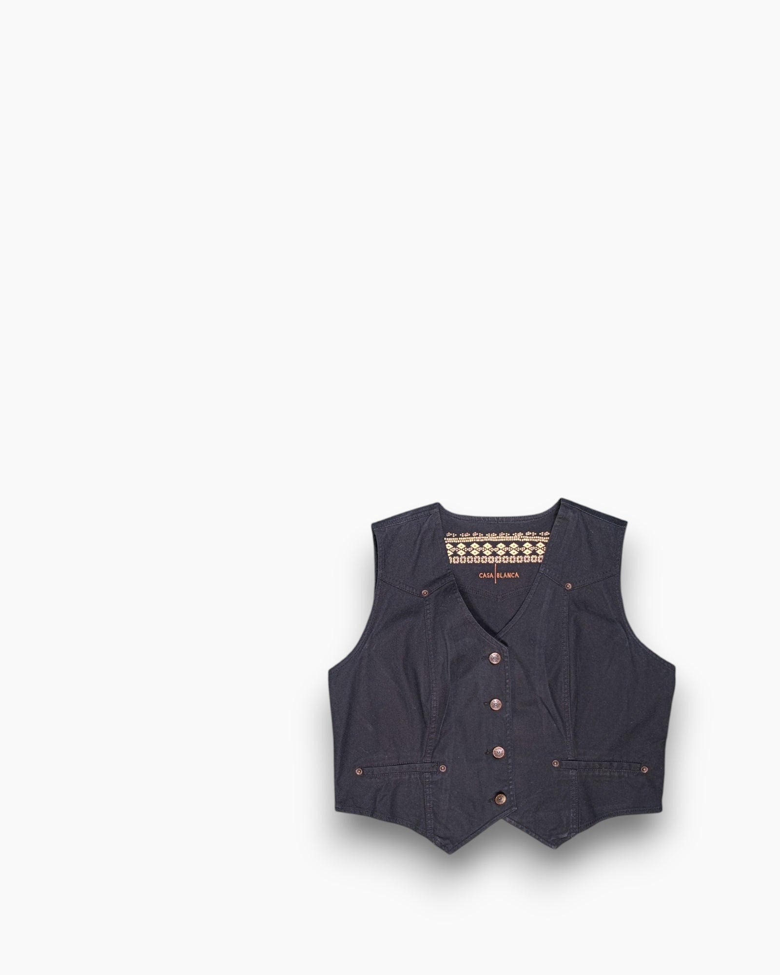 Front Pre-owned CASA BLANCA Button-front Vest – Black Embroidered Logo