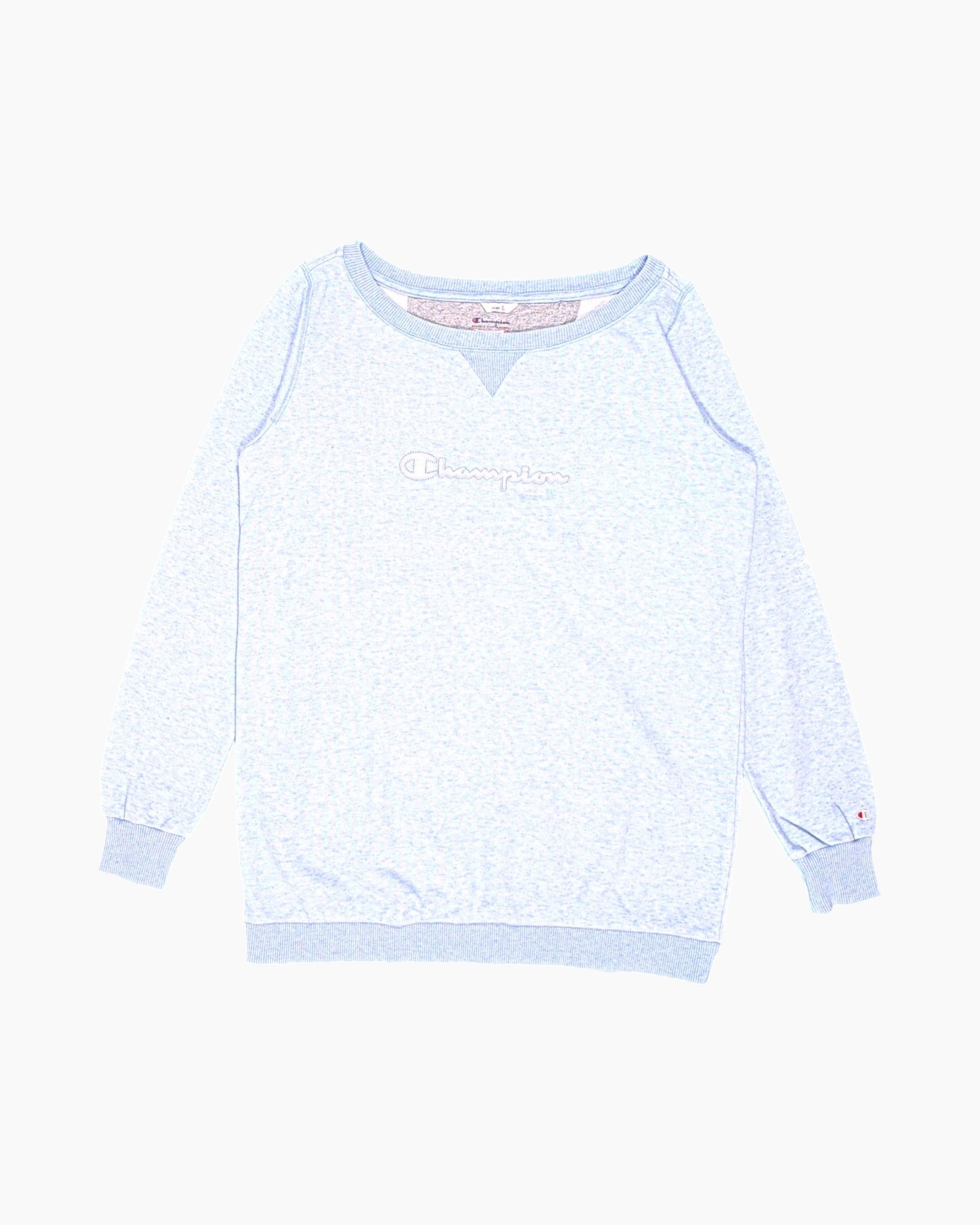 Front Pre-owned Champion Pullover Sweater – Gray Embroidered Logo