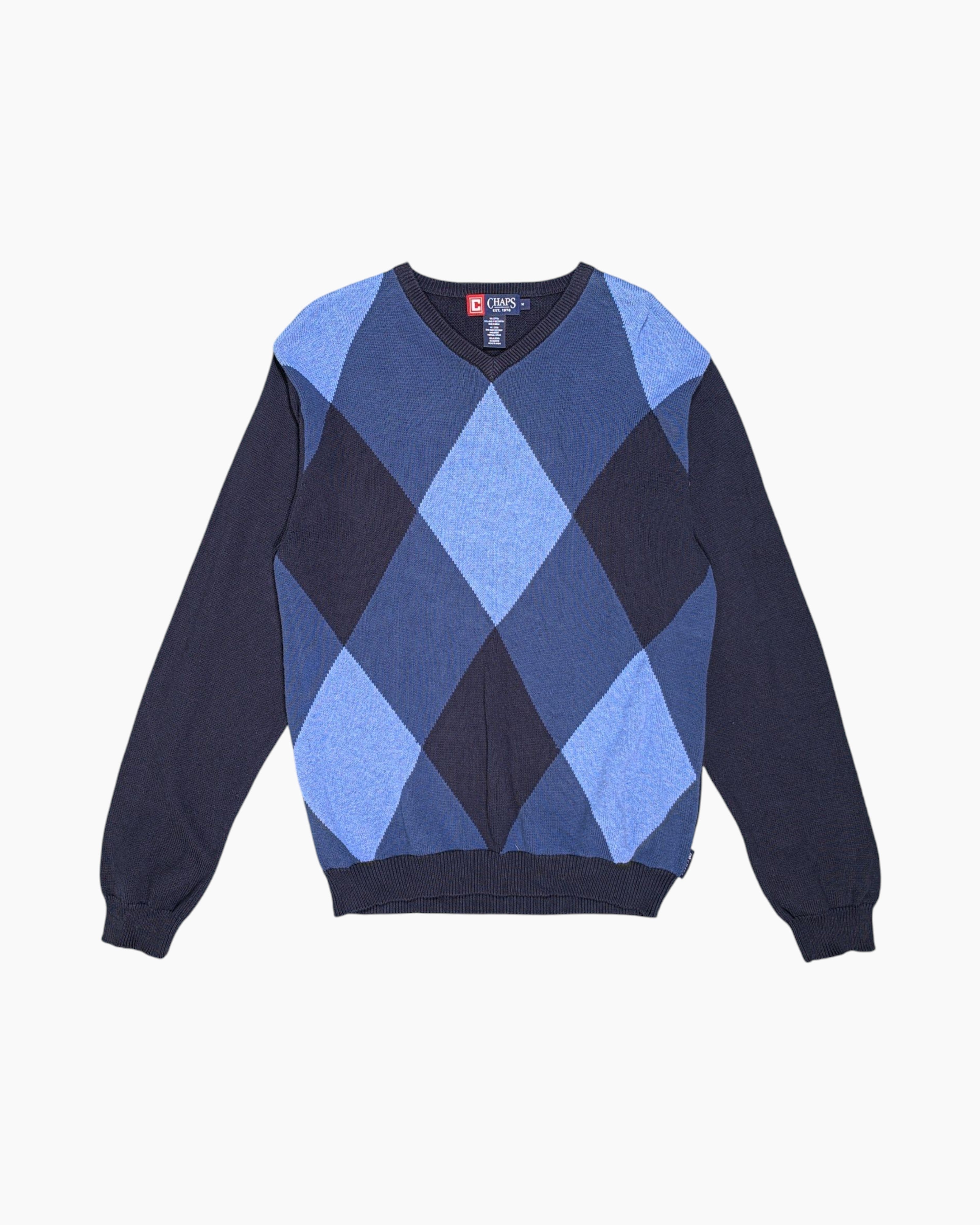 Front Vintage Y2K CHAPS Pullover Sweater – Blue Argyle Front