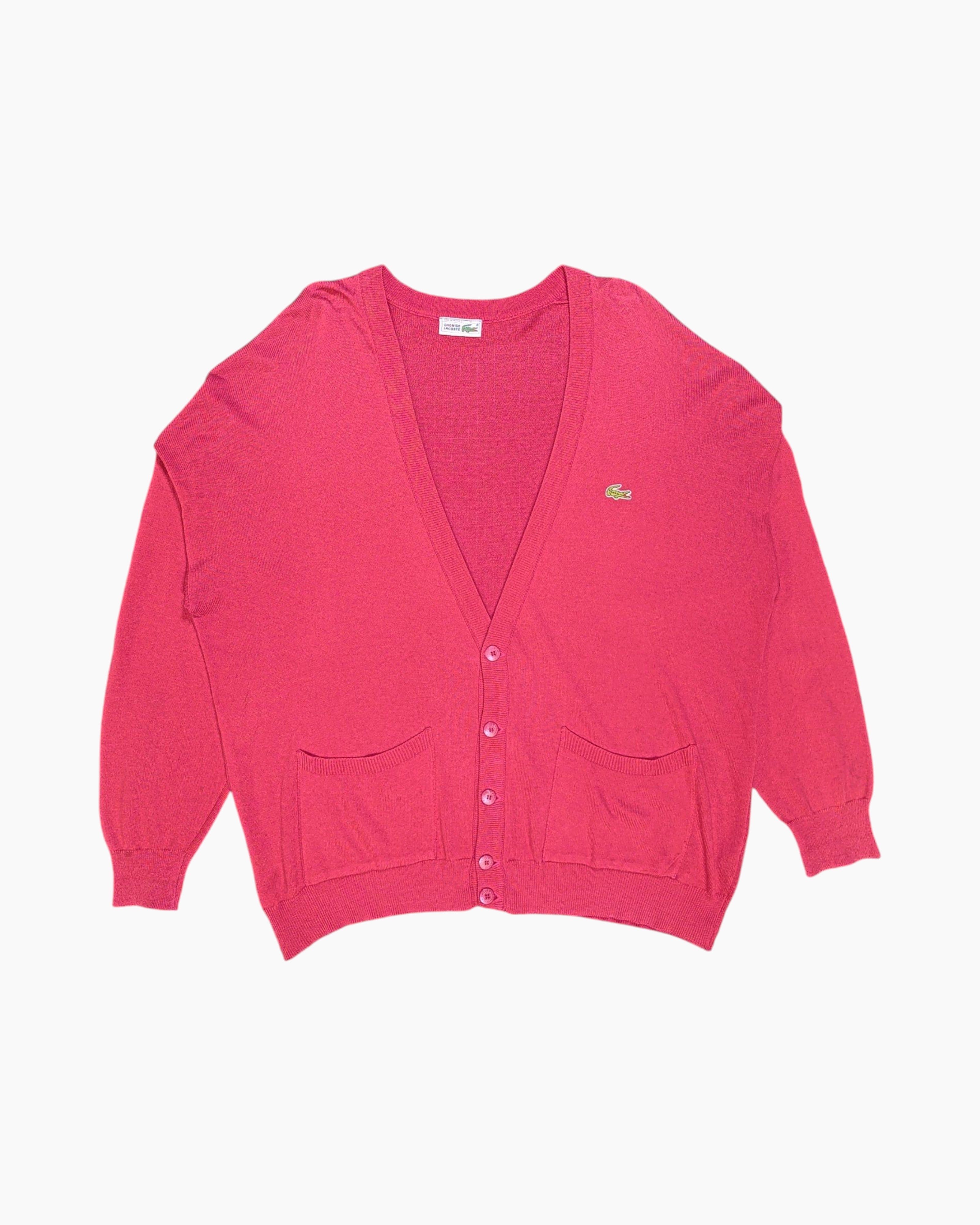 Front Vintage 80s Chemise Lacoste Cardigan – Pink Cropped V-neck