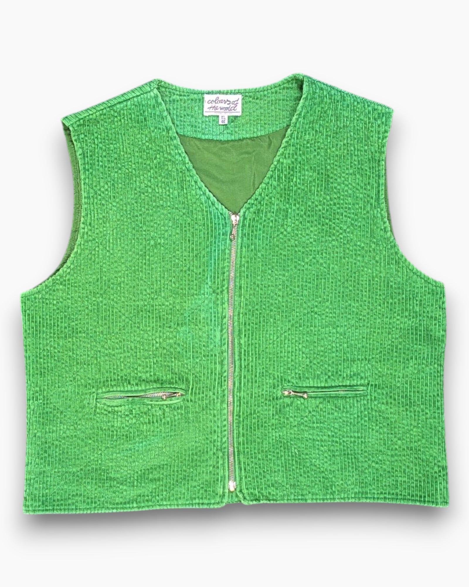 Front Vintage 90s colours of the world Vest – Green Cropped Chenille