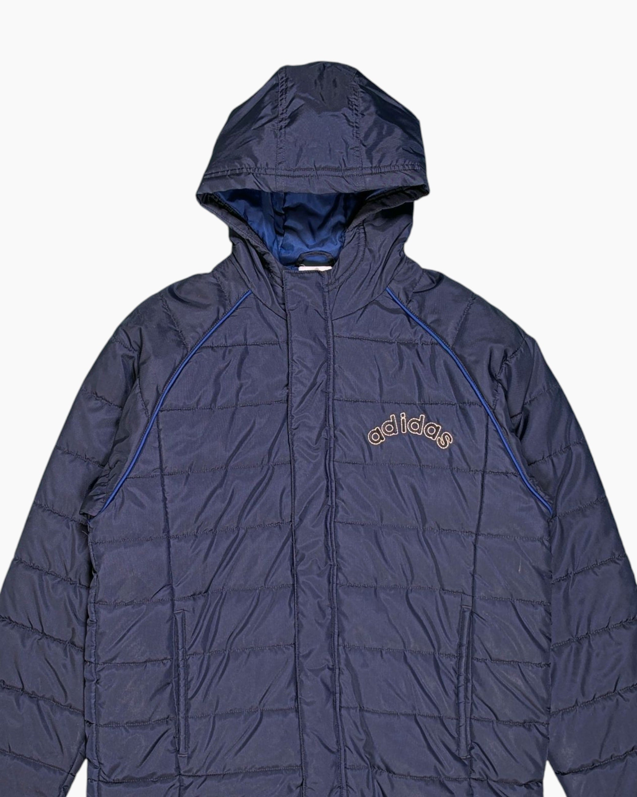 Front-detail-1 Pre-owned adidas Puffer Jacket – Navy Quilted Hooded