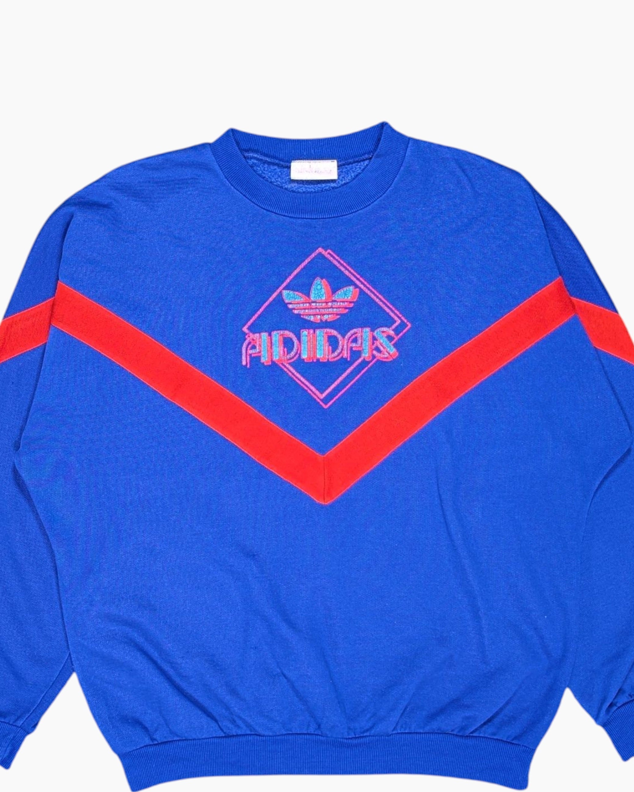 Front-detail-1 Vintage 80s adidas Pullover Sweater – Blue Chevron Stripe