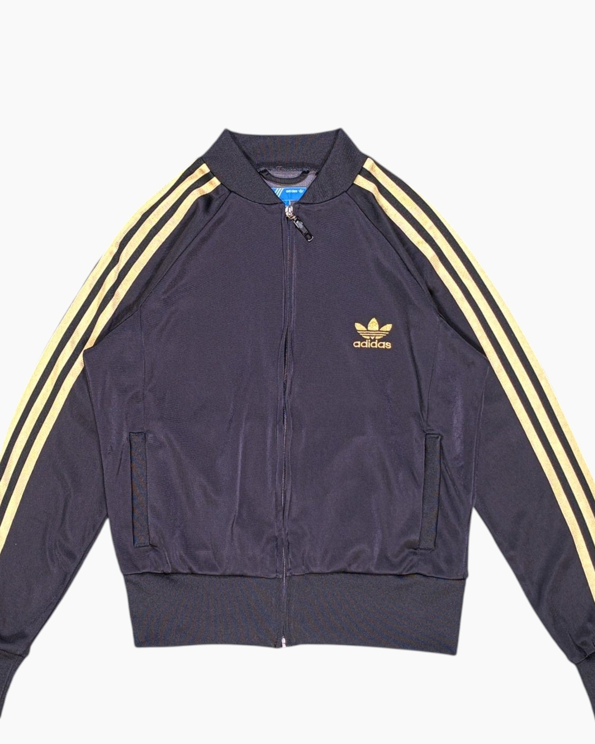Front-detail-1 Pre-owned adidas Track Jacket – Black three-stripe sleeve