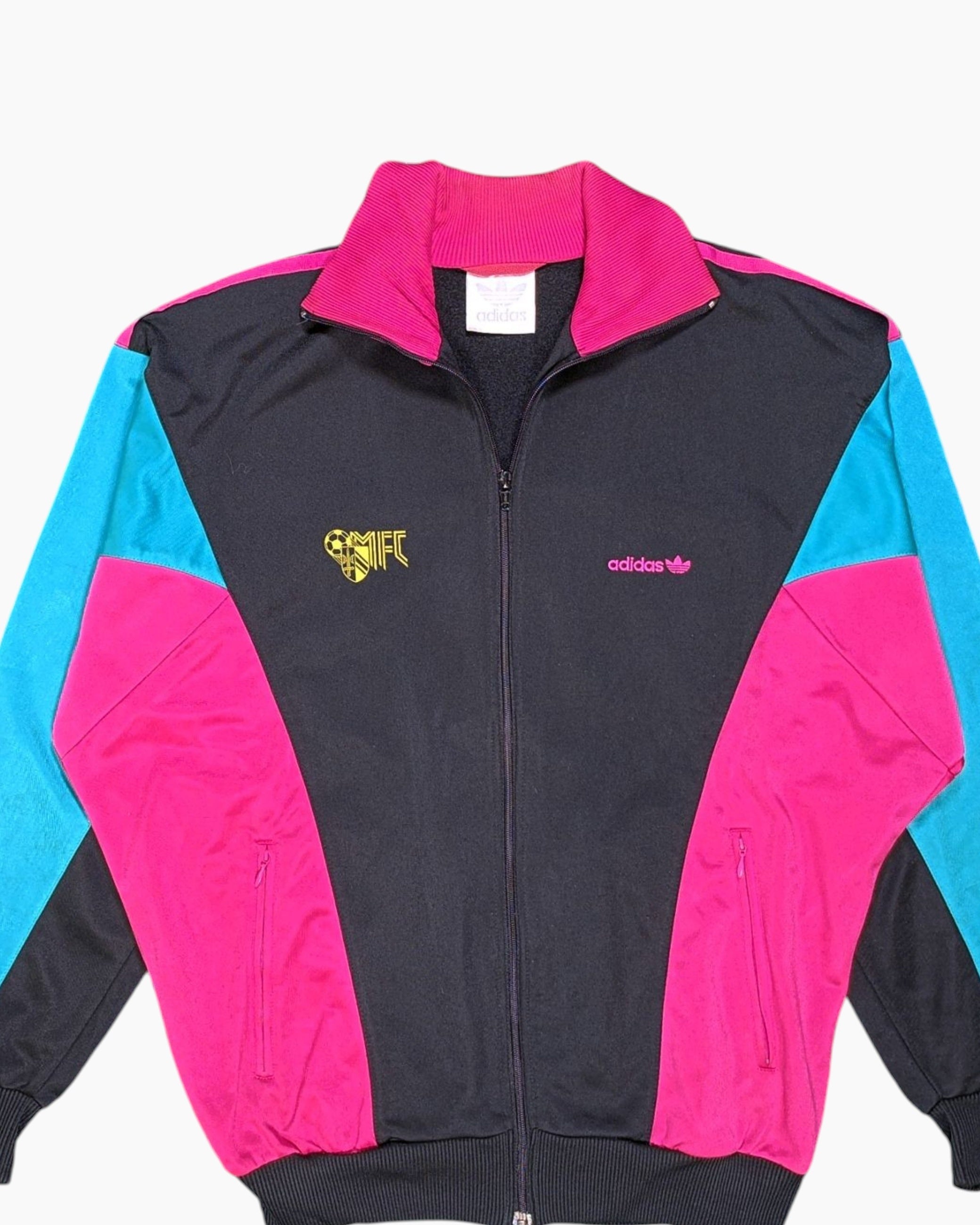 Front-detail-1 Vintage 80s/90s adidas Track Jacket – Teal Magenta Colorblock