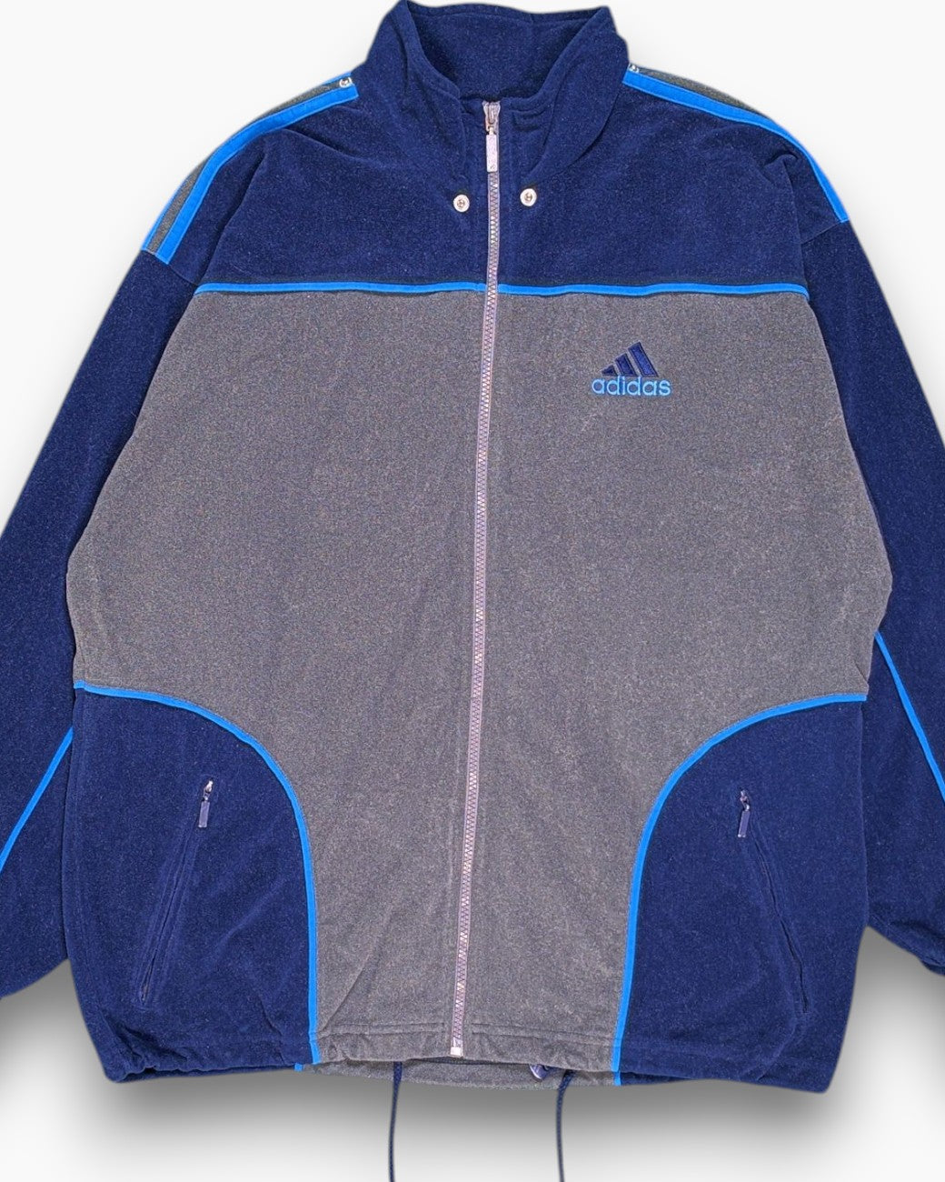 Front-detail-1 Vintage Y2K adidas Zip-up Hoodie – Blue with Contrast Piping