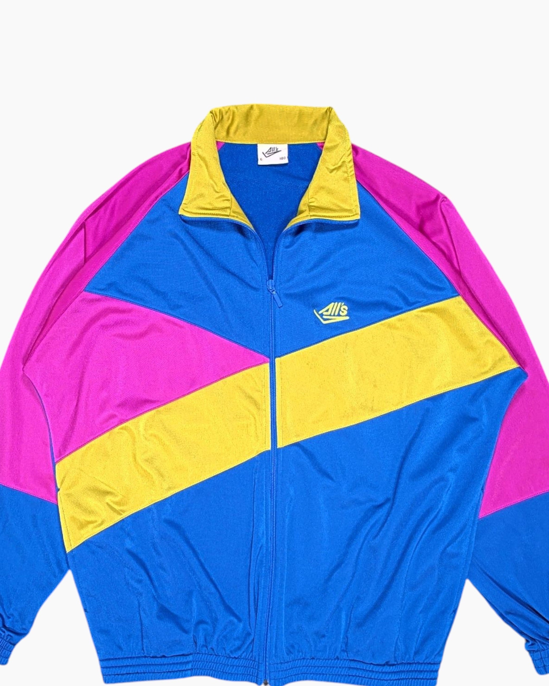 Front-detail-1 Vintage 80s/90s All's Track Jacket – Multicolor Colorblock