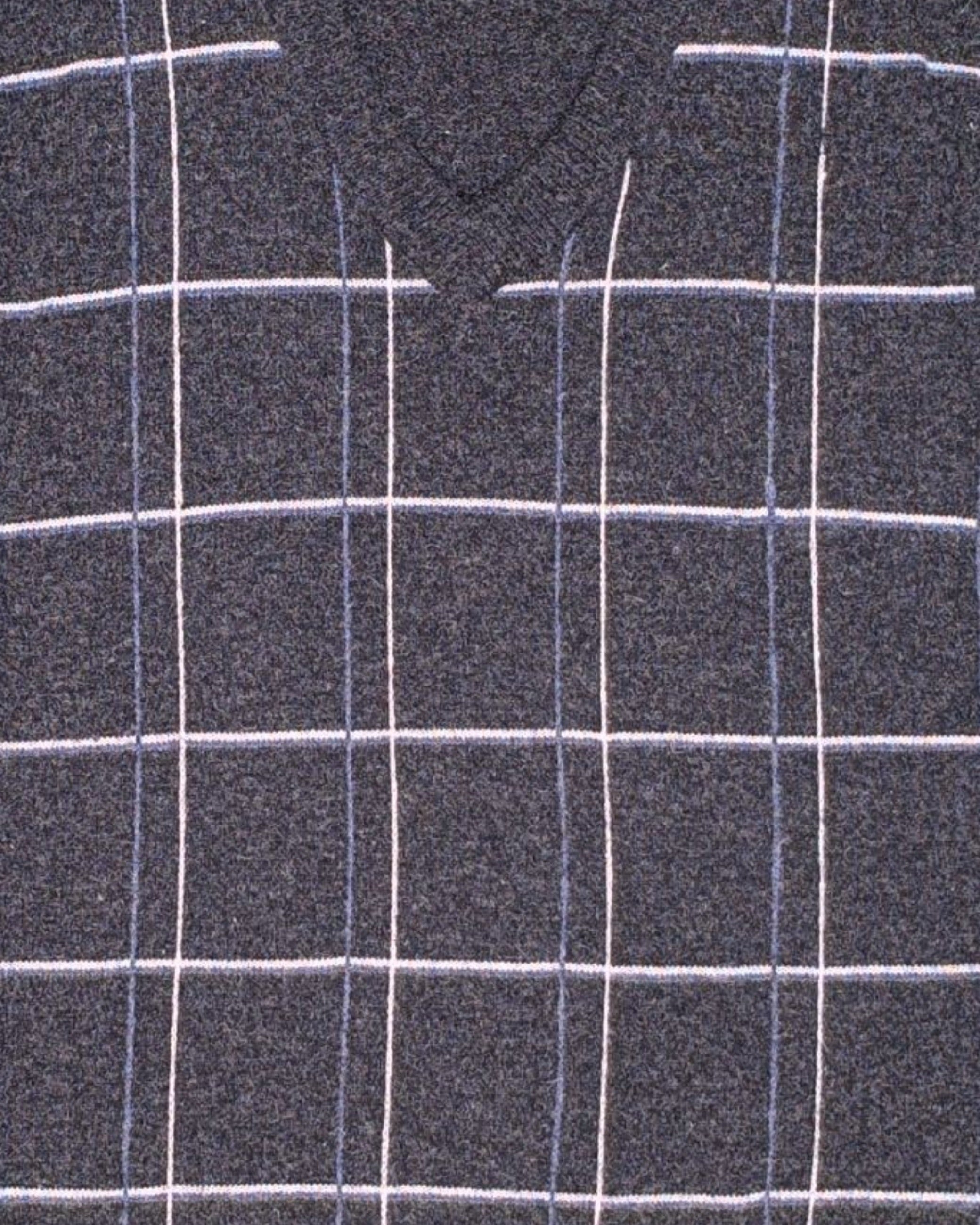 Front-detail-1 Pre-owned ANGIOLINO BENNATO Sleeveless Sweater Vest – Gray Windowpane