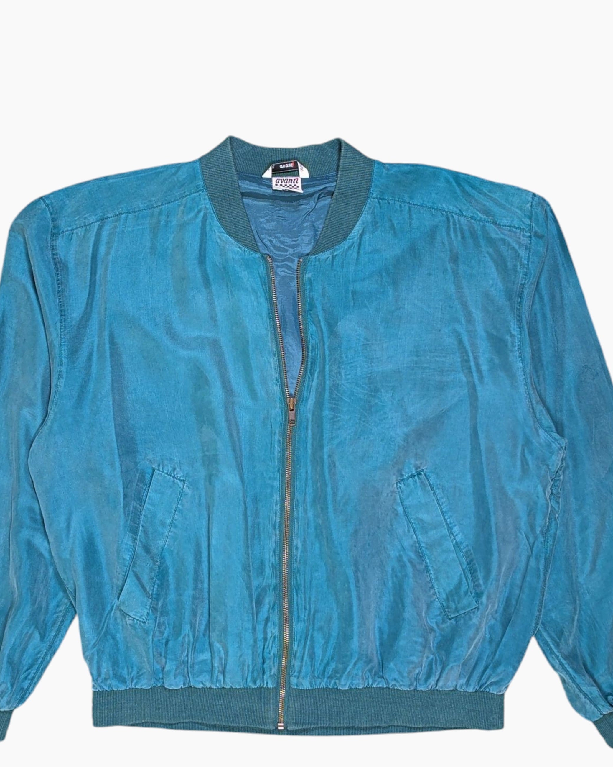 Front-detail-1 Vintage 80s/90s Avanti Bomber Jacket – Green Silk Checkerboard Label