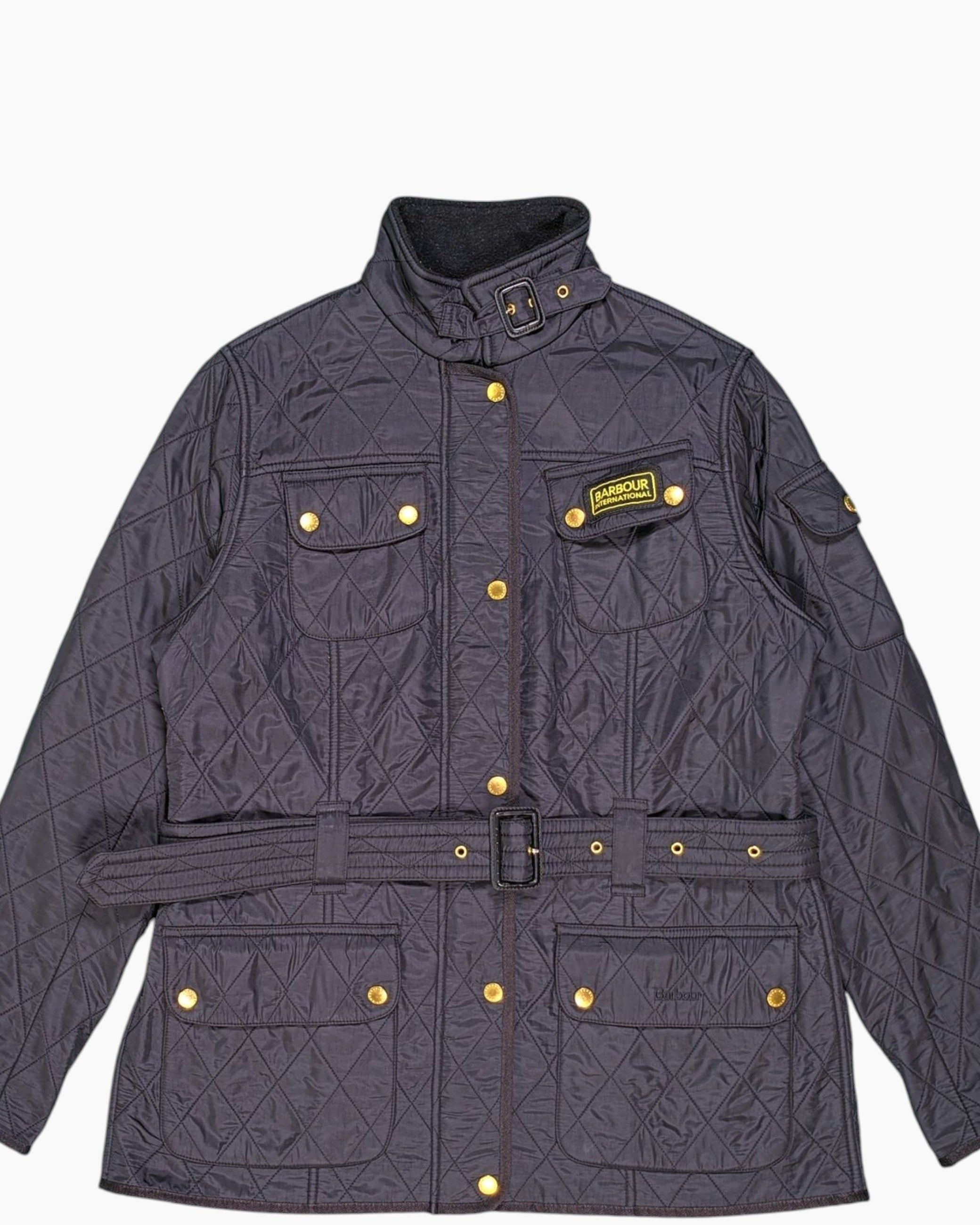 Front-detail-1 Pre-owned Barbour Quilted Jacket – Black Belted Moto (Women)