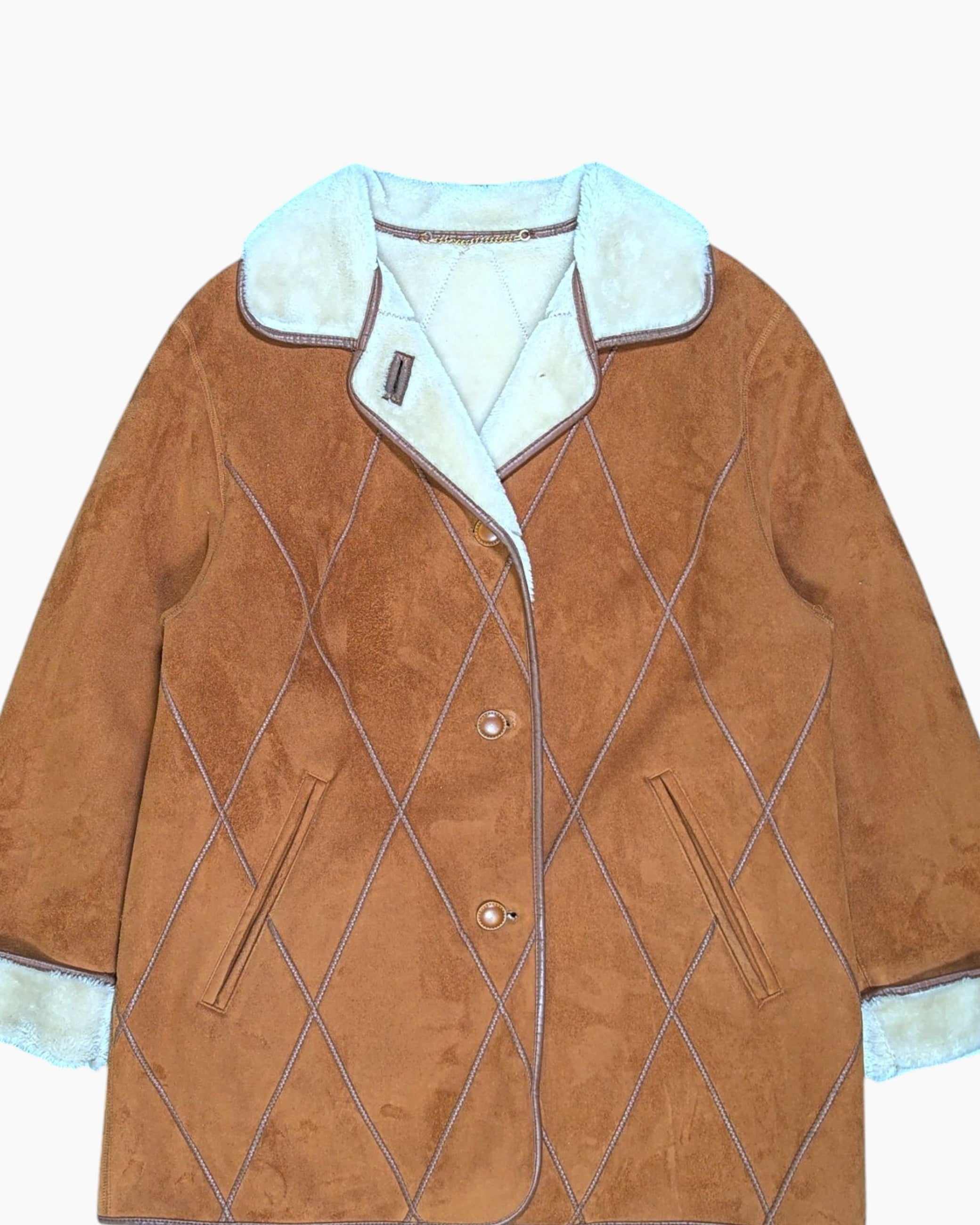 Front-detail-1 Pre-owned BARONIA Shearling-style Jacket – Brown Diamond Quilted