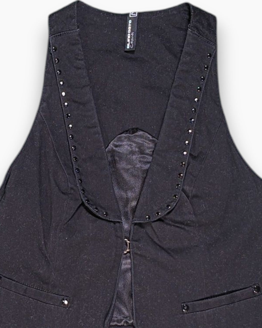 Front-detail-1 Pre-owned Blind Date Vest – Black V-neck Buttoned