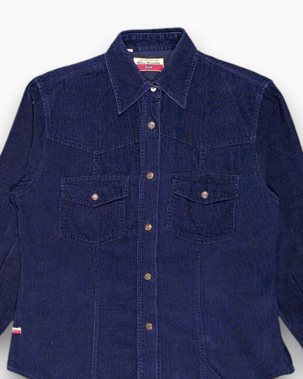 Front-detail-1 Vintage 90s/2000s Blue Family Button-Down Shirt – Navy Workwear